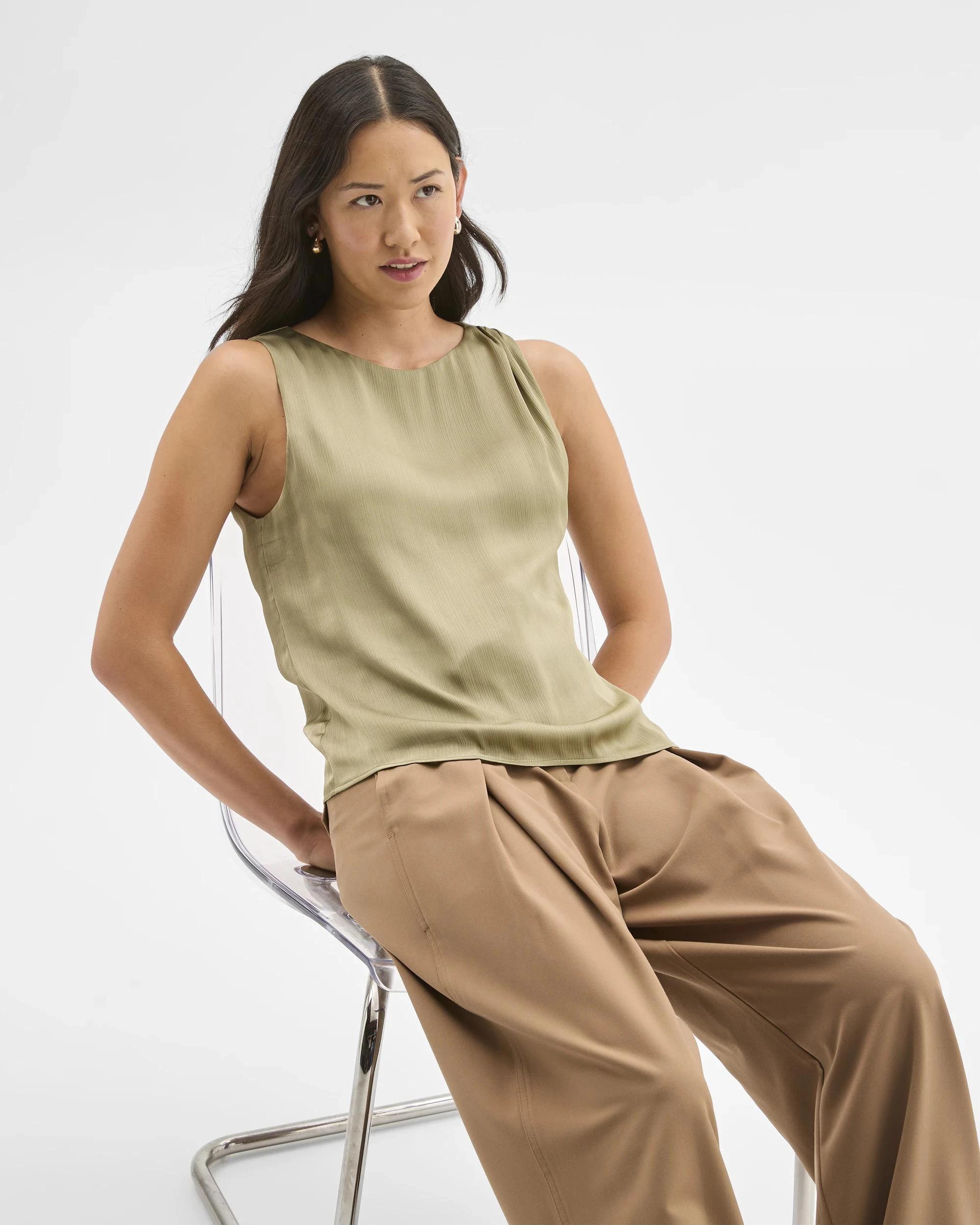7 Preview Sleeveless Shoulder Pleat Detail Blouse MOSS, 7 of 8