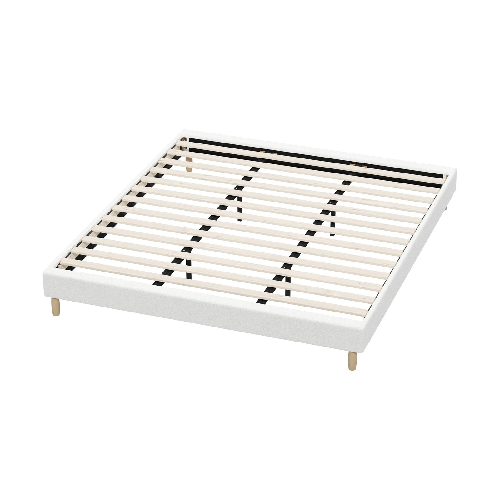 8 Oikiture King Bed Base Boucle Bed Frame
 - White, 8 of 10
