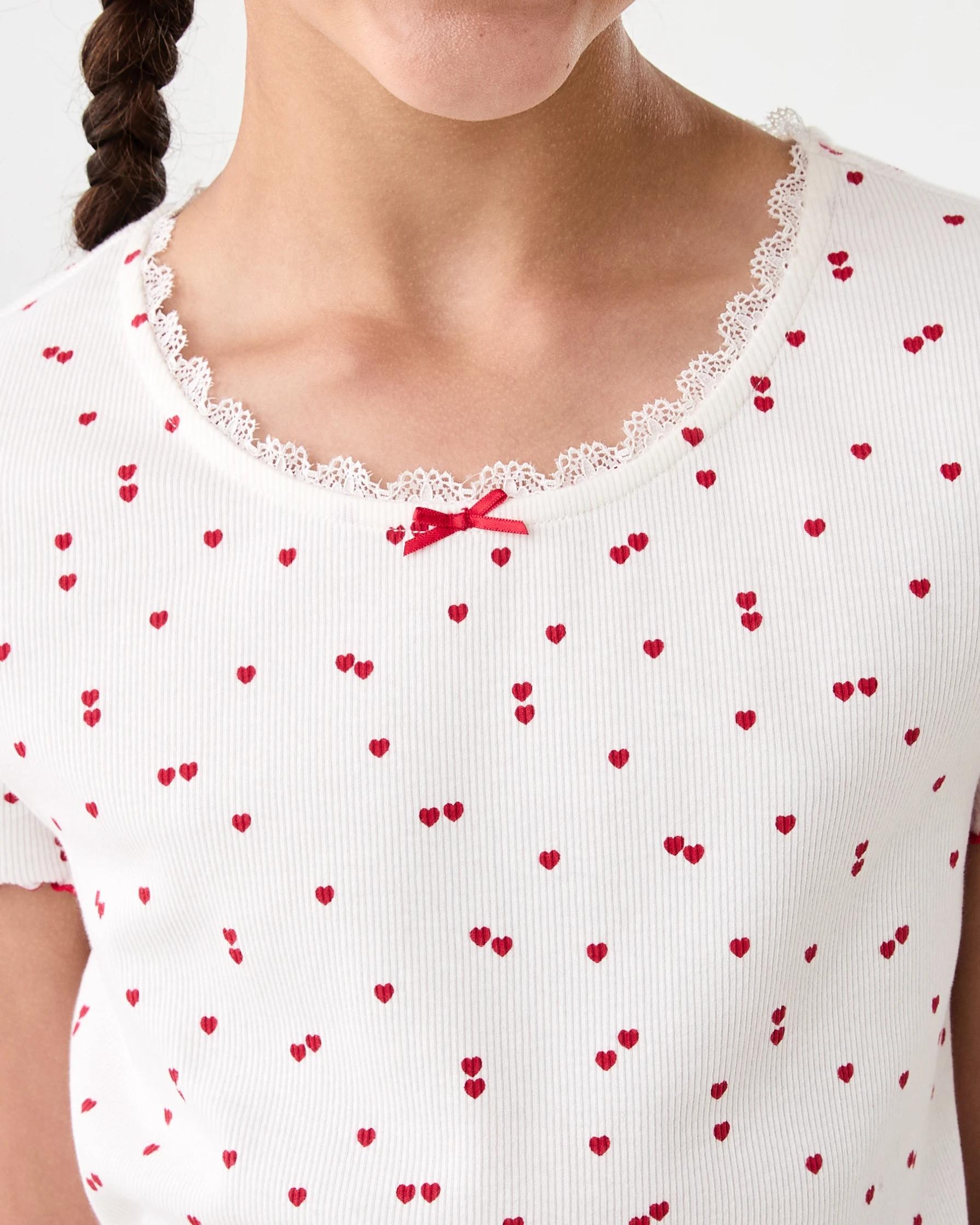 4 Rib Shorts Pyjama Set Wht Hart, 4 of 8