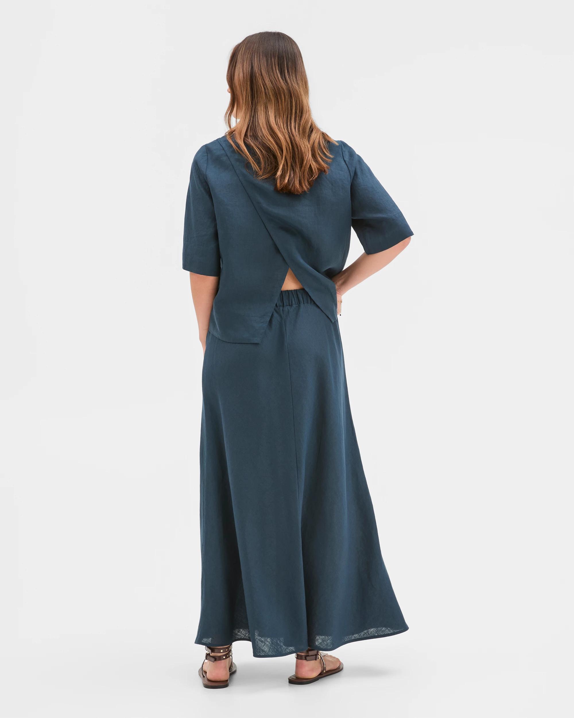 3 Target Woman European Linen Seam Detail Skirt DEEP OCEAN, 3 of 7