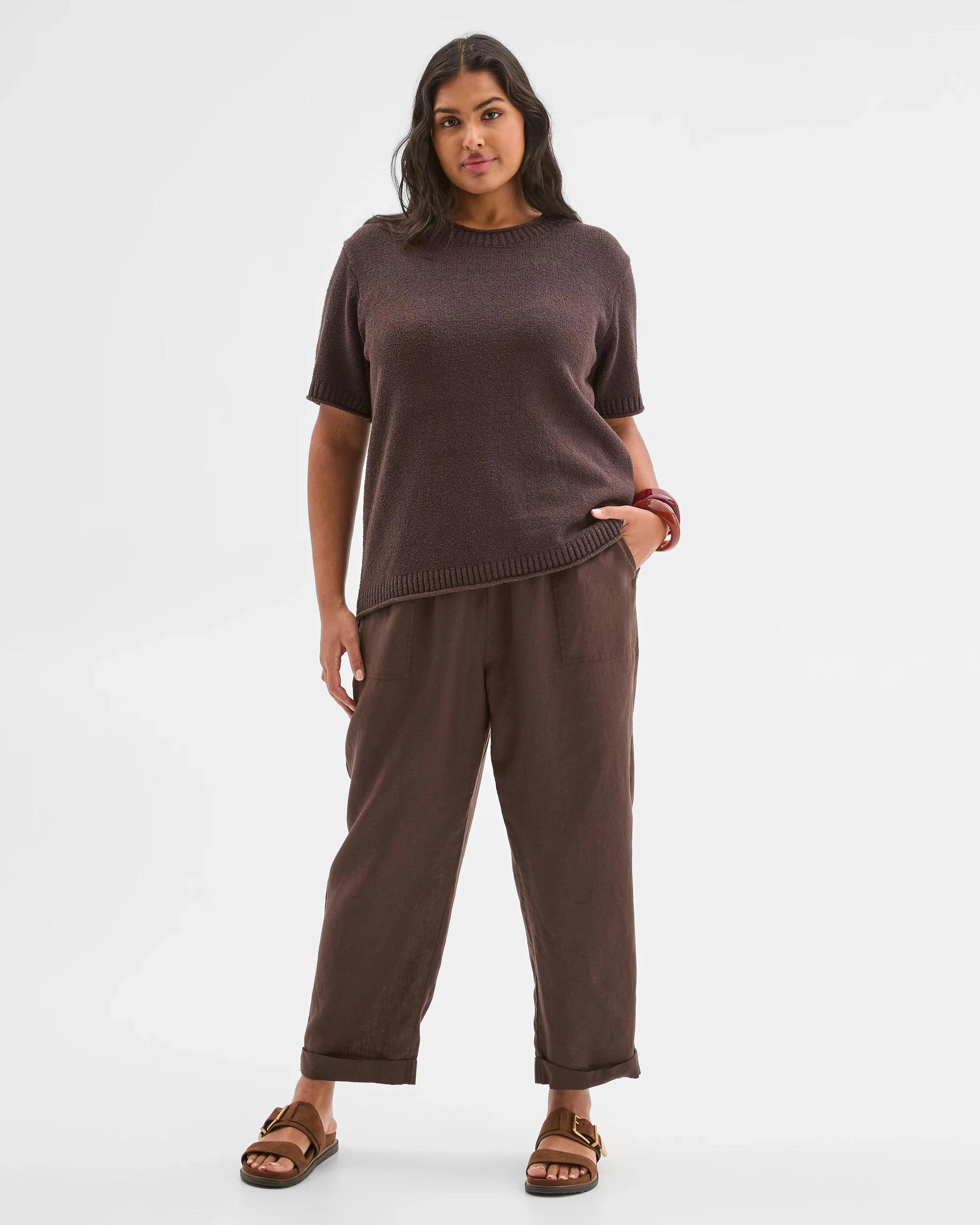 2 Target Plus Size Australian Cotton Blend Mini Boucle Knit Top WINE TRUFFLE, 2 of 5