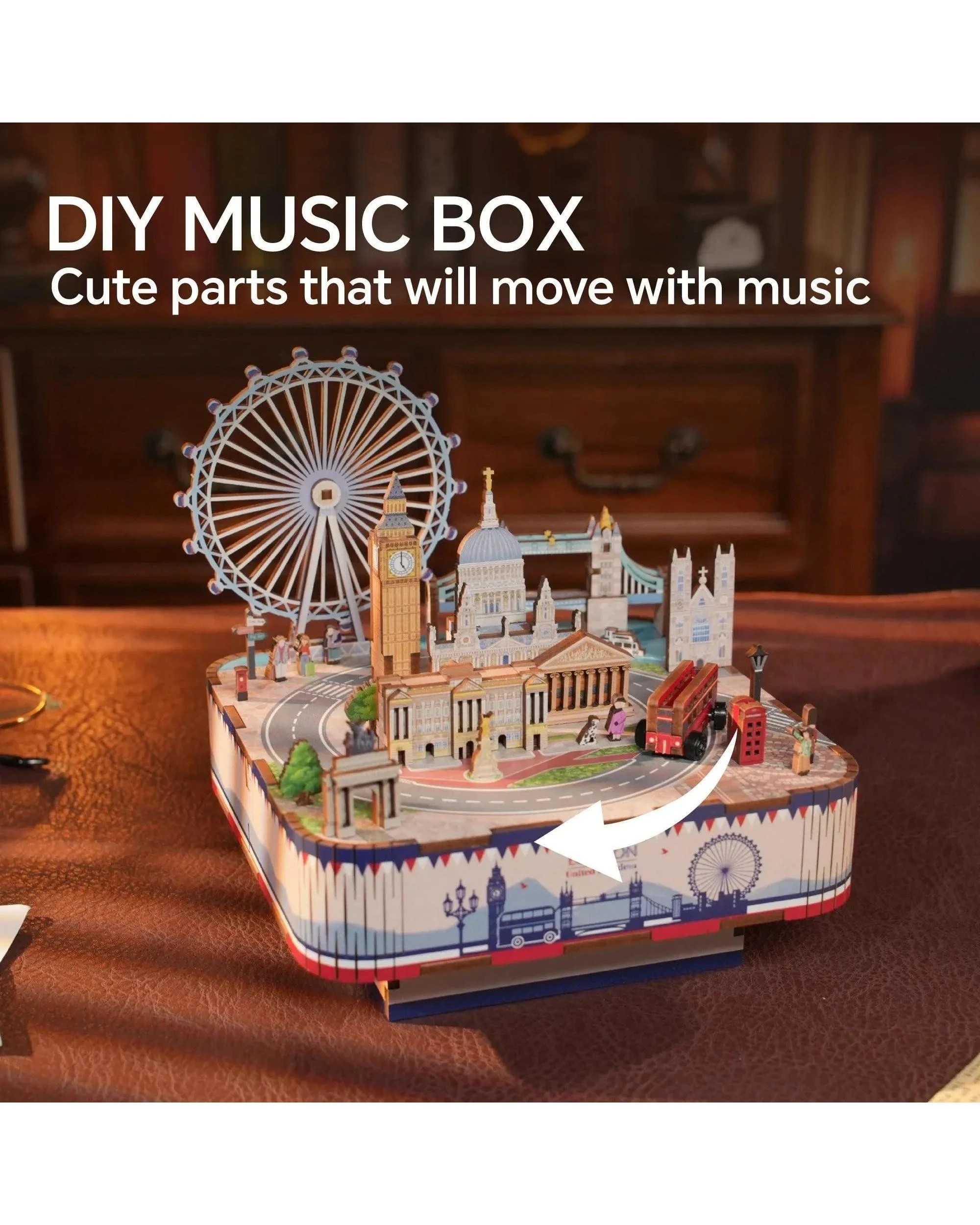 4 Tonecheer 3D Wooden Puzzle DIY Rotating Music Box - London, 4 of 10