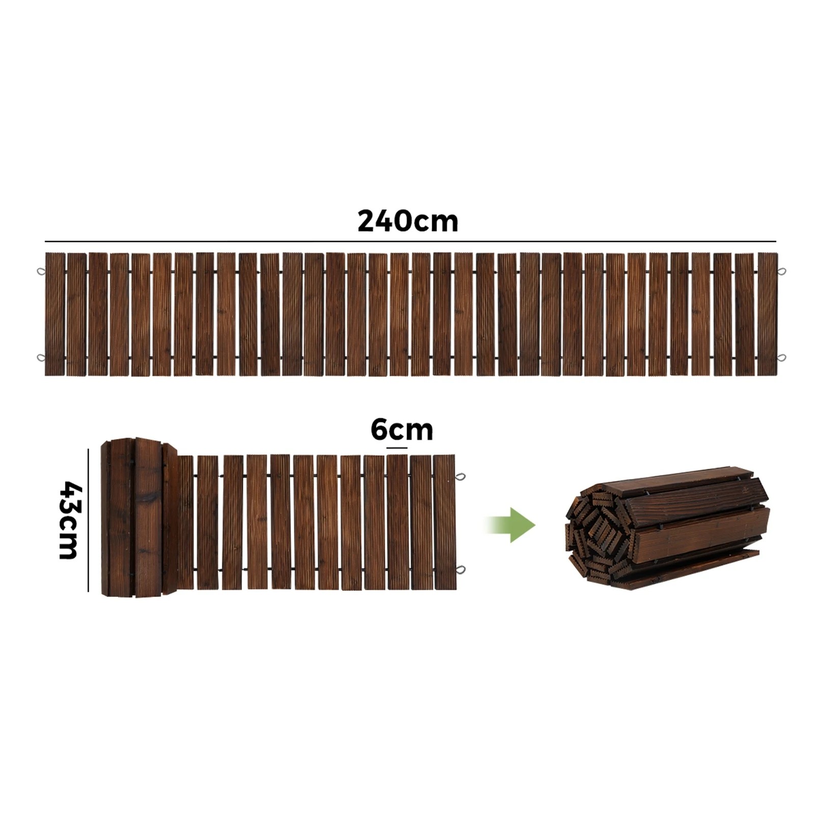 2 Livsip Garden Wooden Pathway 8ft Roll-Out Straight Wood Walkway Backyard Outdoor - Charcoal, 2 of 9
