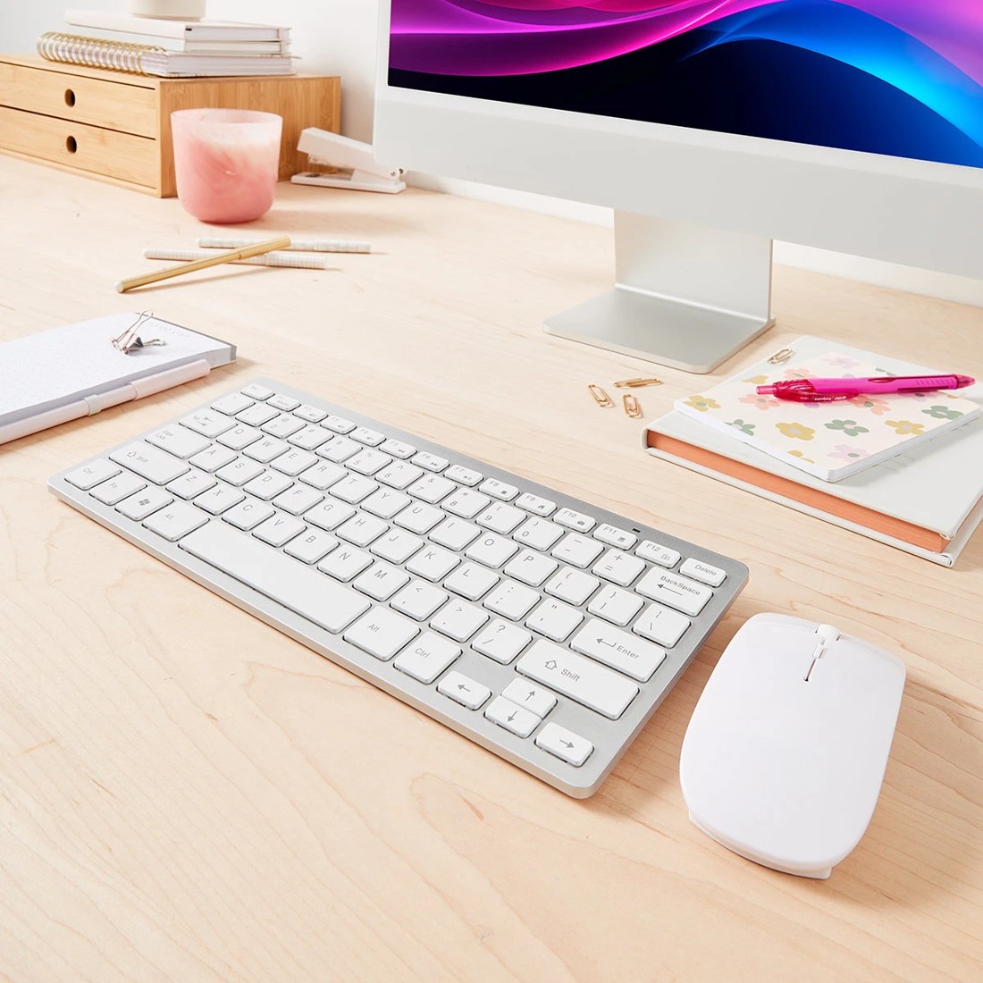 1 Wireless Keyboard and Mouse Combo - White and Silver, 1 of 8