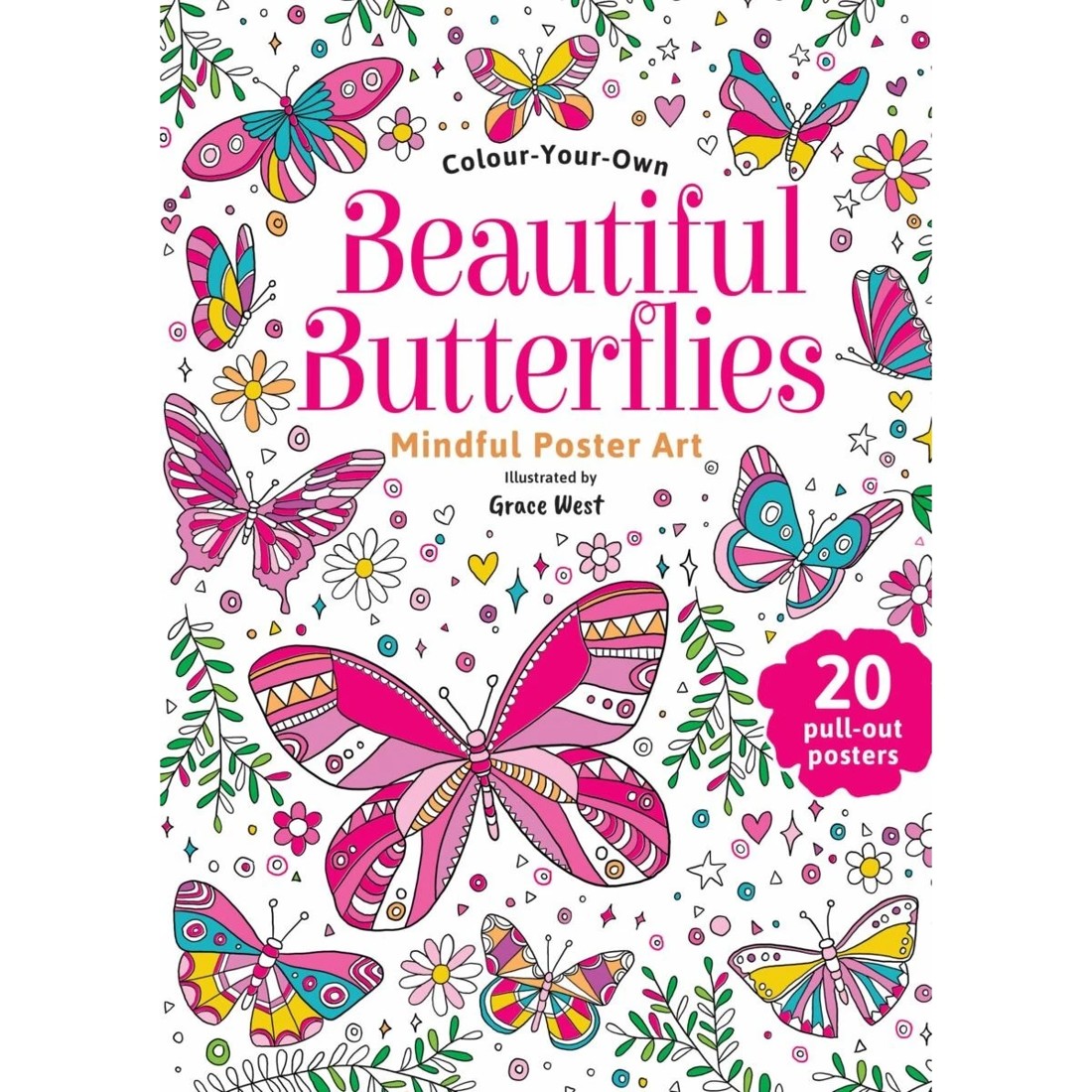 1 Colour-Your-Own Beautiful Butterflies Mindful Poster Art by Grace West - Book, 1 of 3