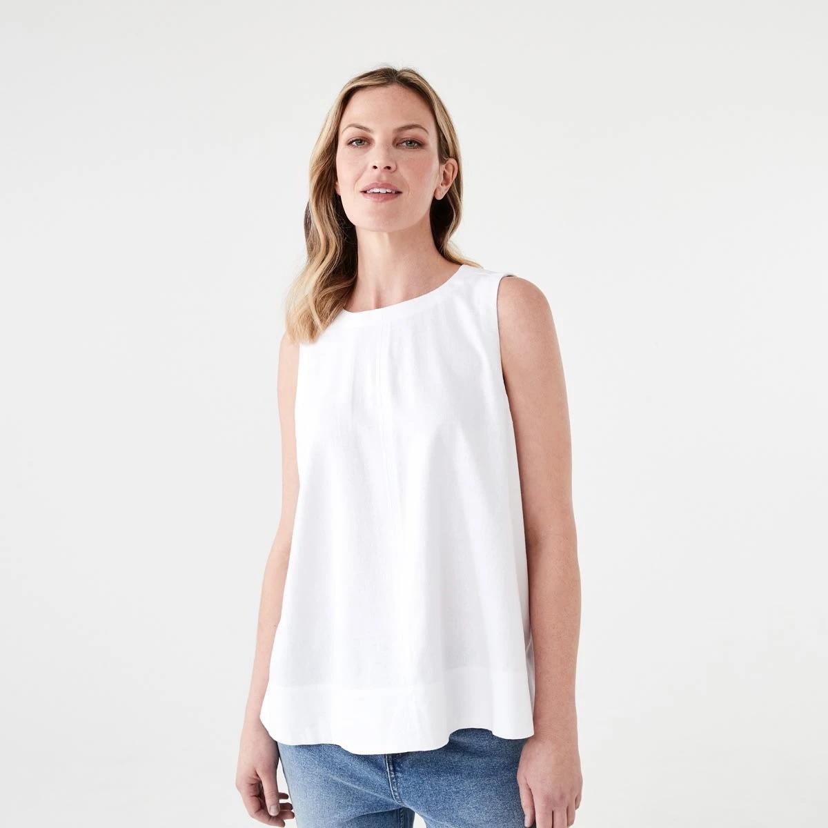 1 Sleeveless Linen Blend Swing Tank WHITE, 1 of 5