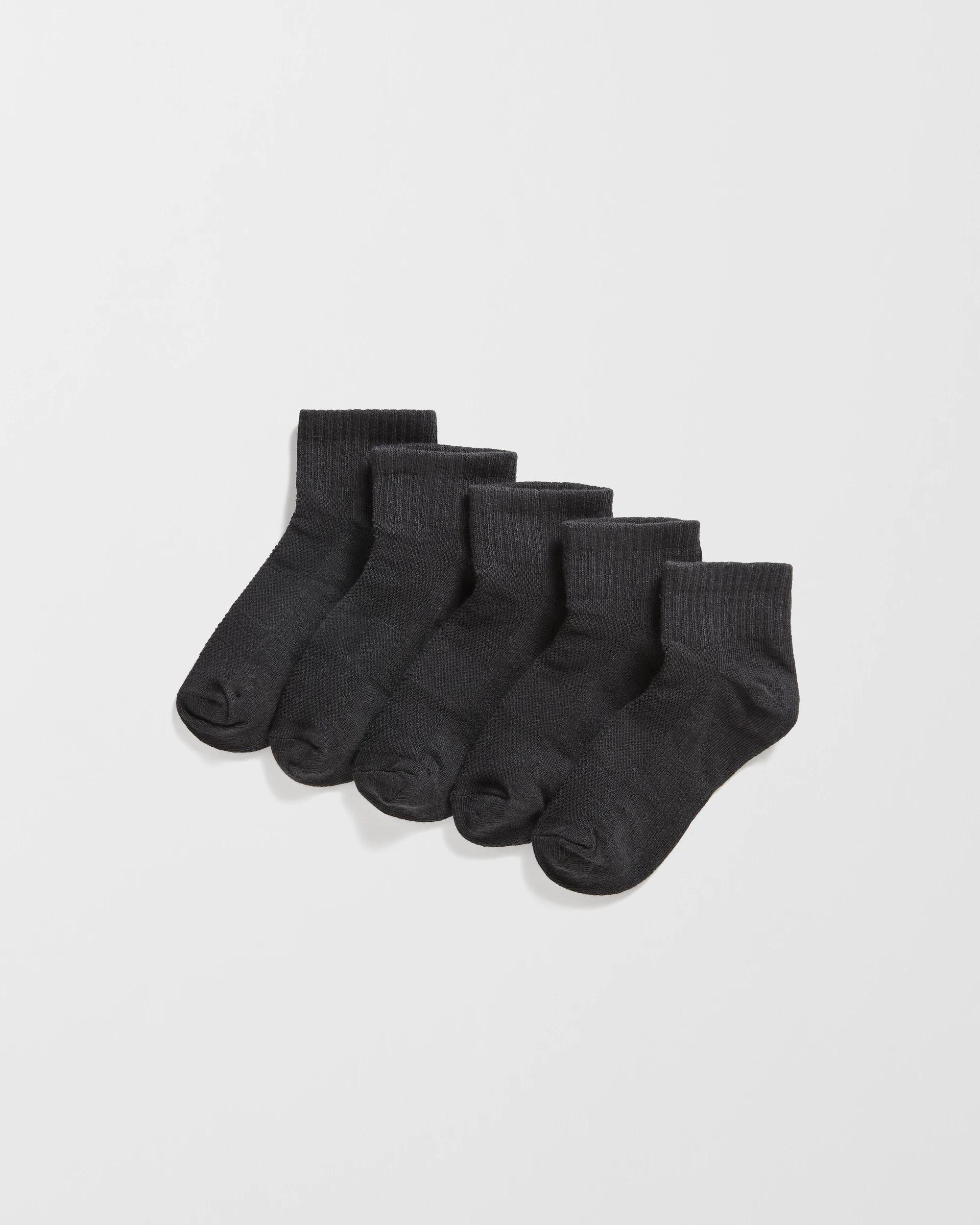 1 Maxx Australian Cotton Blend Lightweight Sport Quarter Crew Socks 5 Pack BLACK, 1 of 3