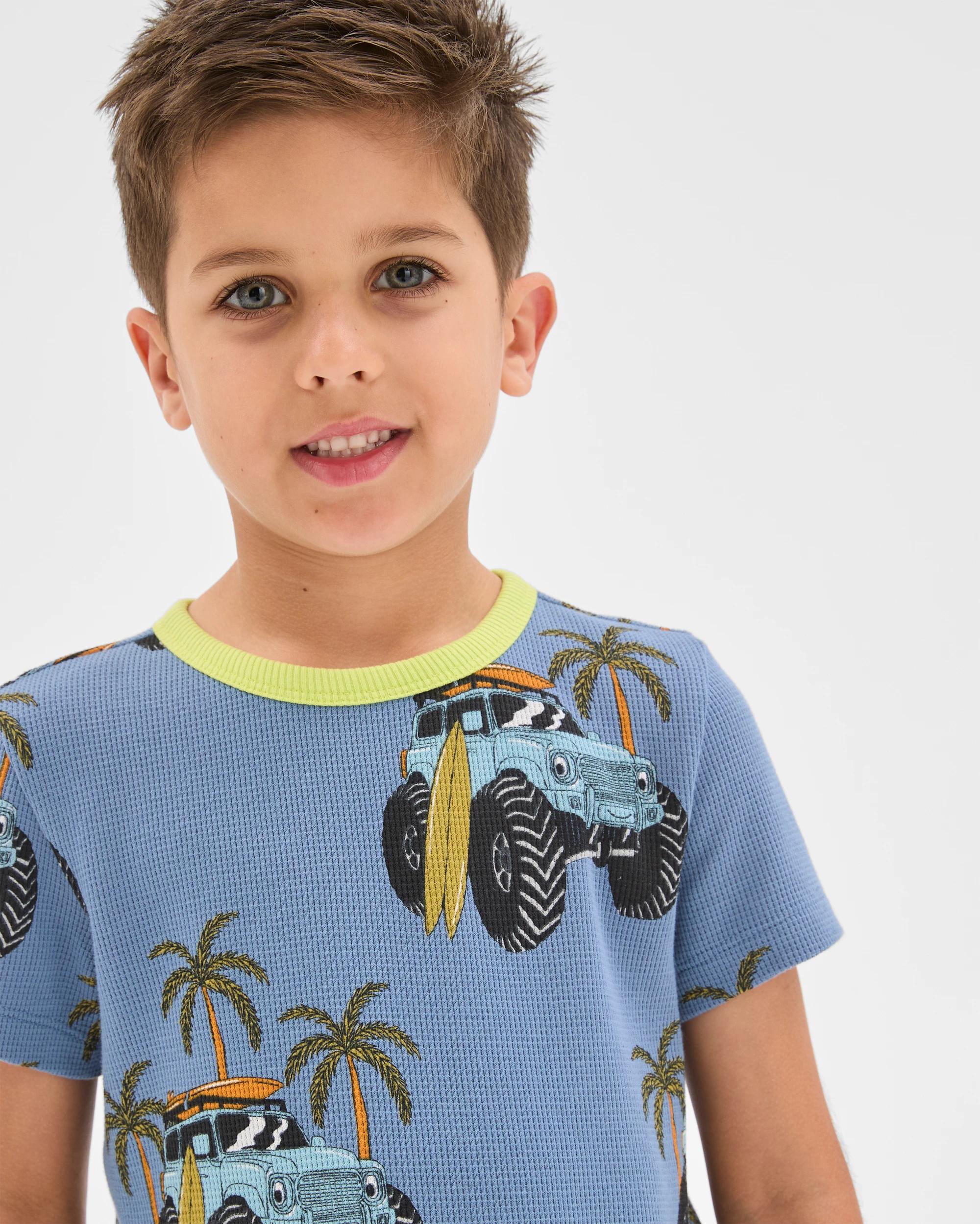 2 Target Kids Organic Cotton Younger Boys Elevated Knit Waffle Pyjama Set MULTI SURF VAN, 2 of 6