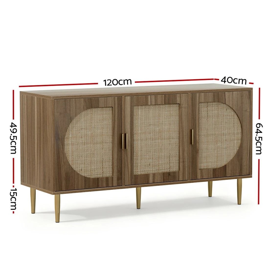 4 Artiss Buffet Sideboard 3 Doors - Brown, 4 of 7