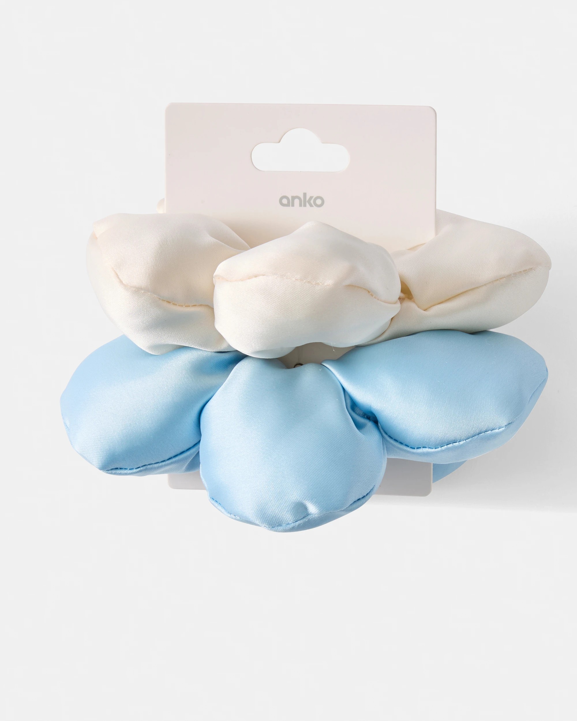 5 2 Pack Flower Scrunchies - Blue and Cream, 5 of 5