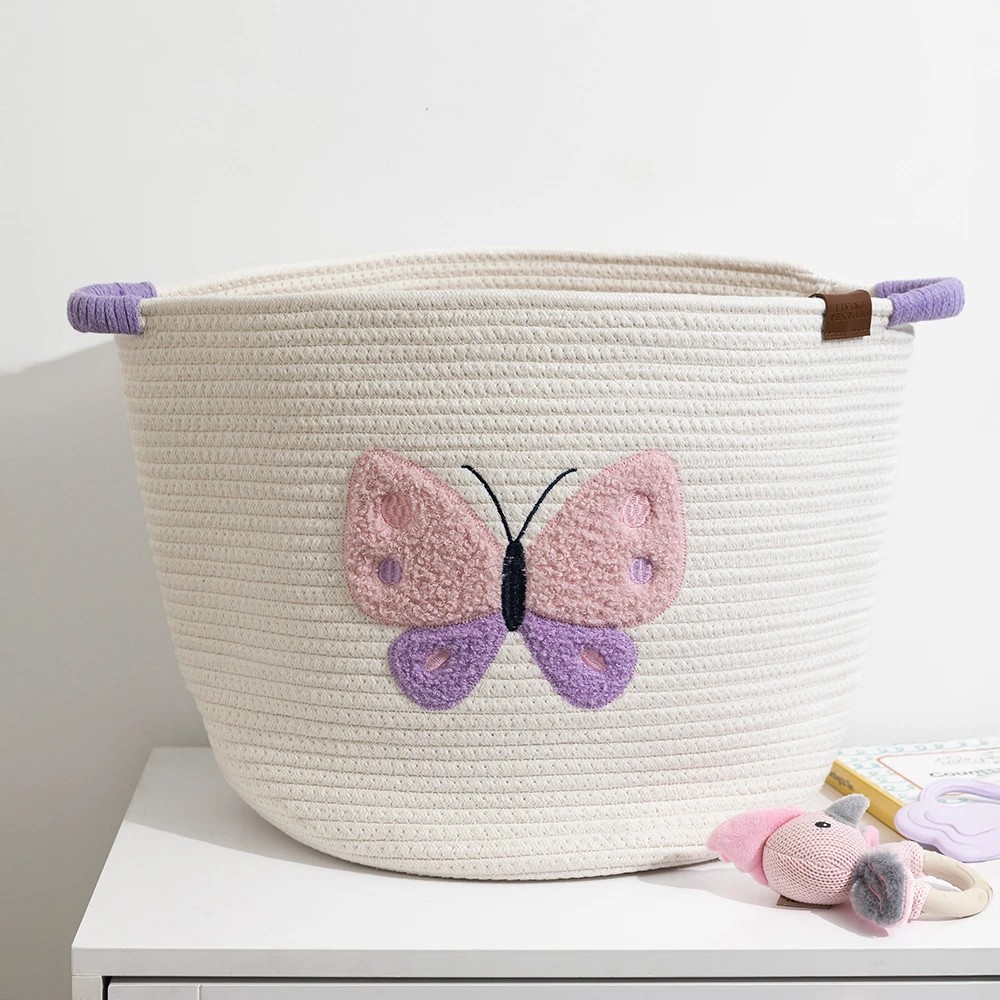 2 Living Textiles Butterfly Embroidered Cotton Rope Storage Hamper – Assorted, 2 of 4