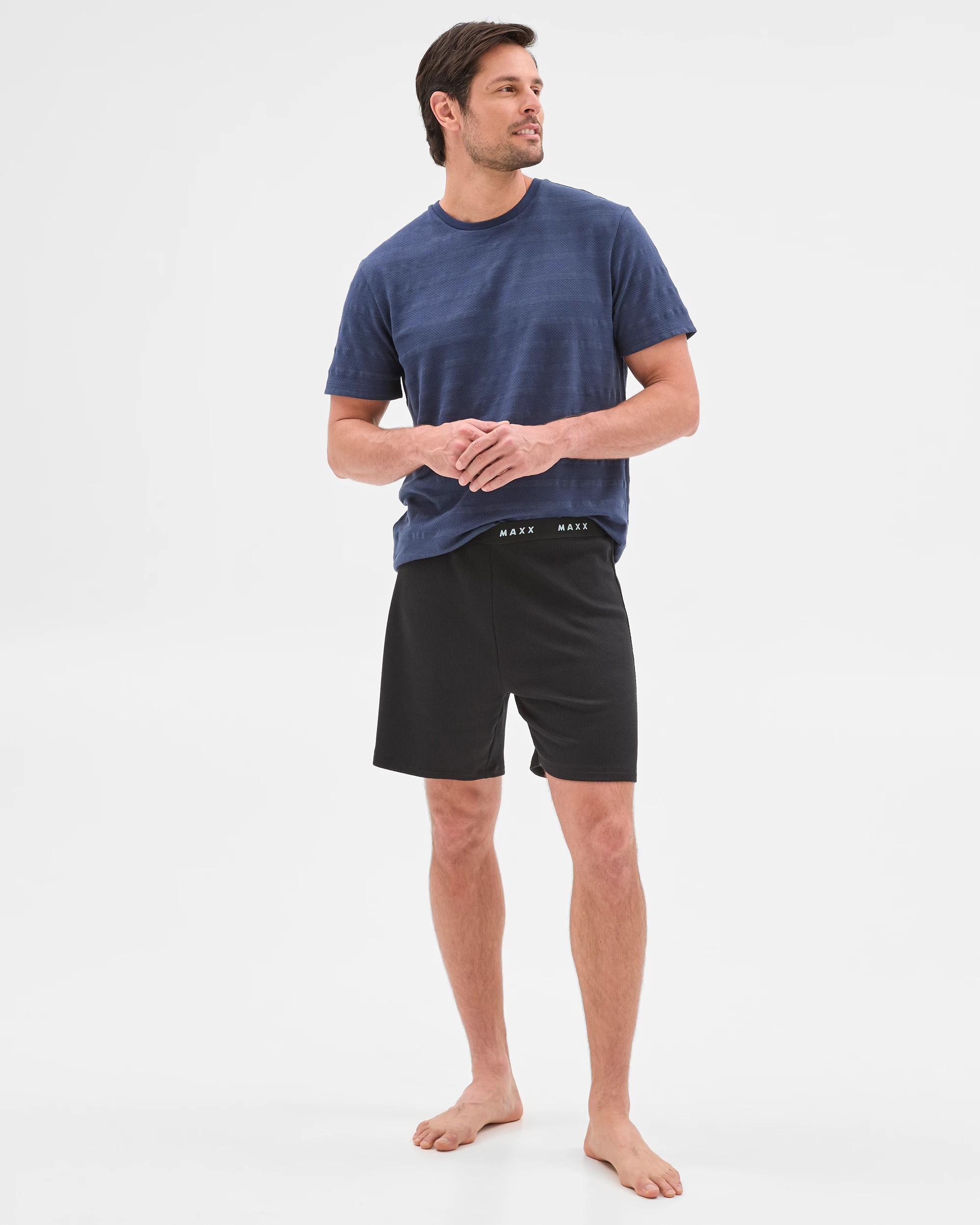2 Australian Cotton Blend Mens Sleep Jersey Shorts - Maxx BLACK, 2 of 6