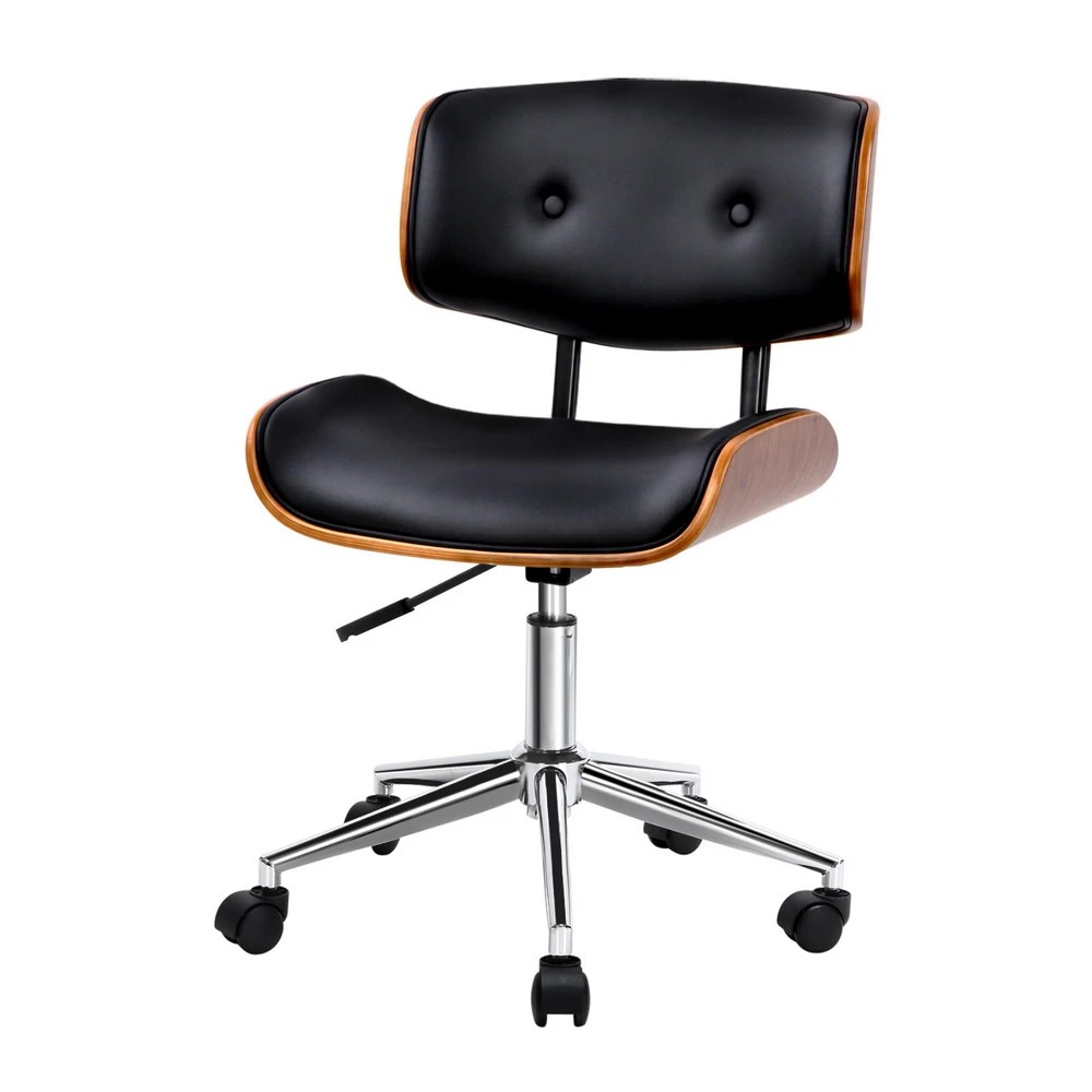 1 Artiss Wooden Office Chair PU Seat - Black, 1 of 7