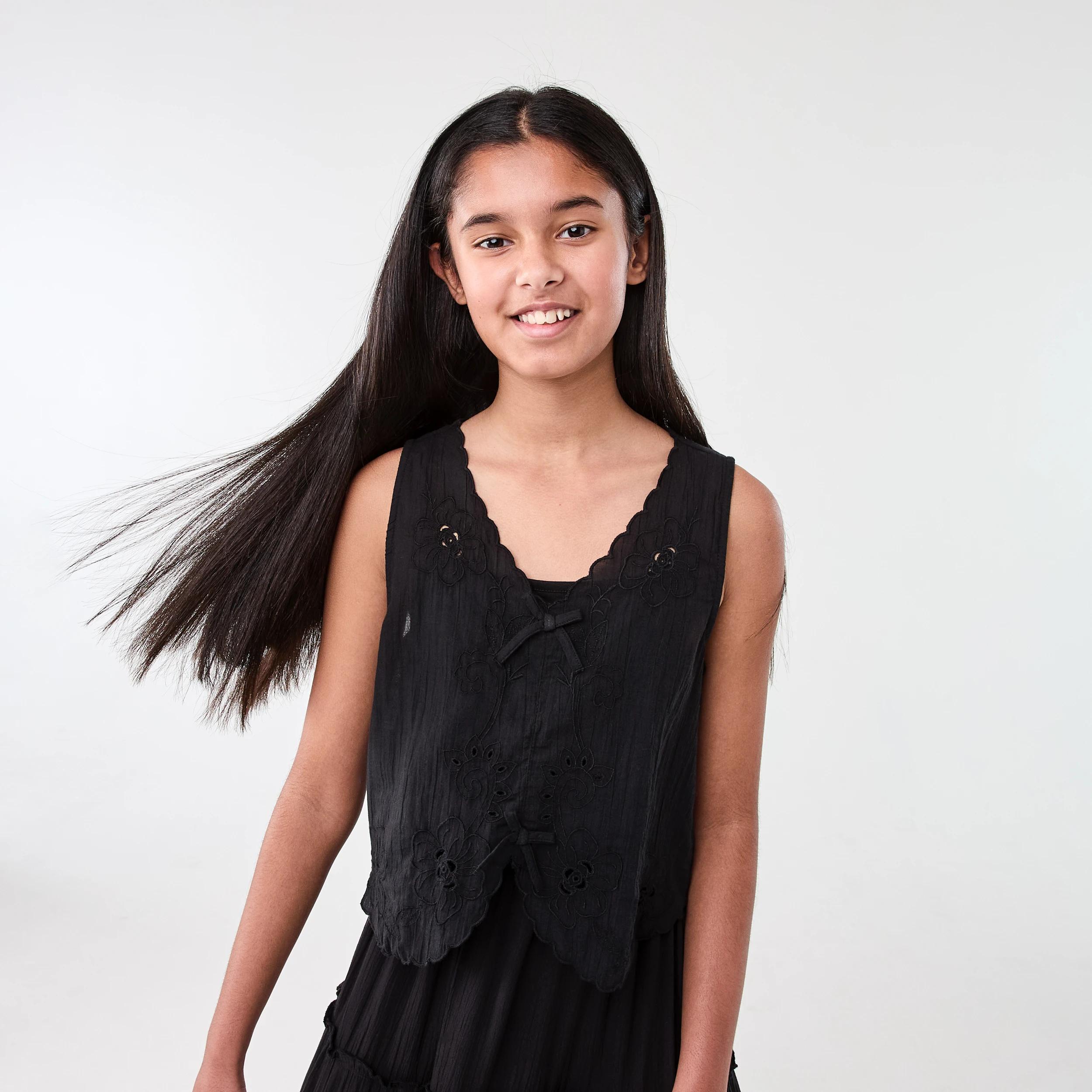 1 Woven Tie Front Top BLACK, 1 of 7