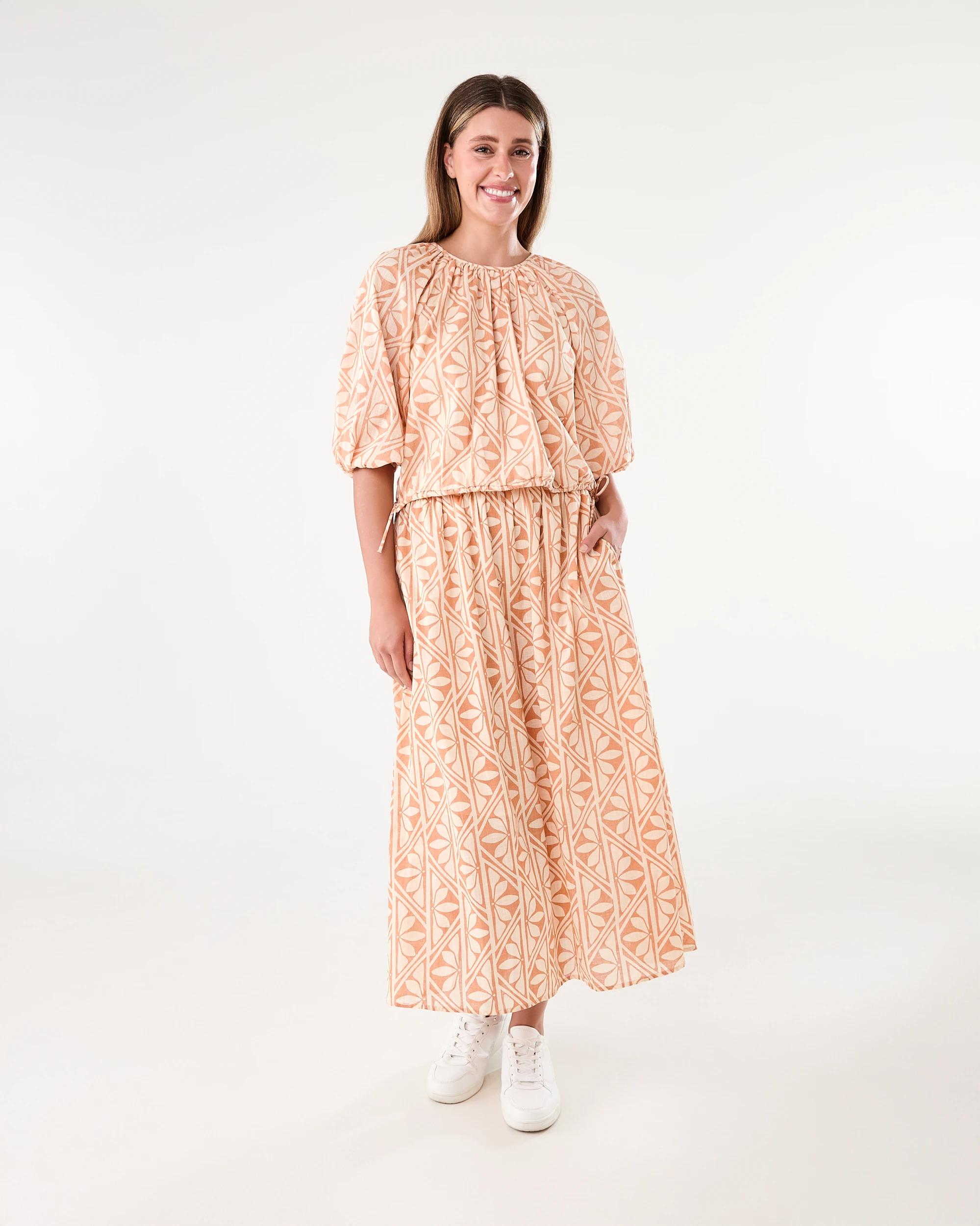 6 Printed A-line Maxi Skirt FLORAL TILE PALE TANGERINE, 6 of 6