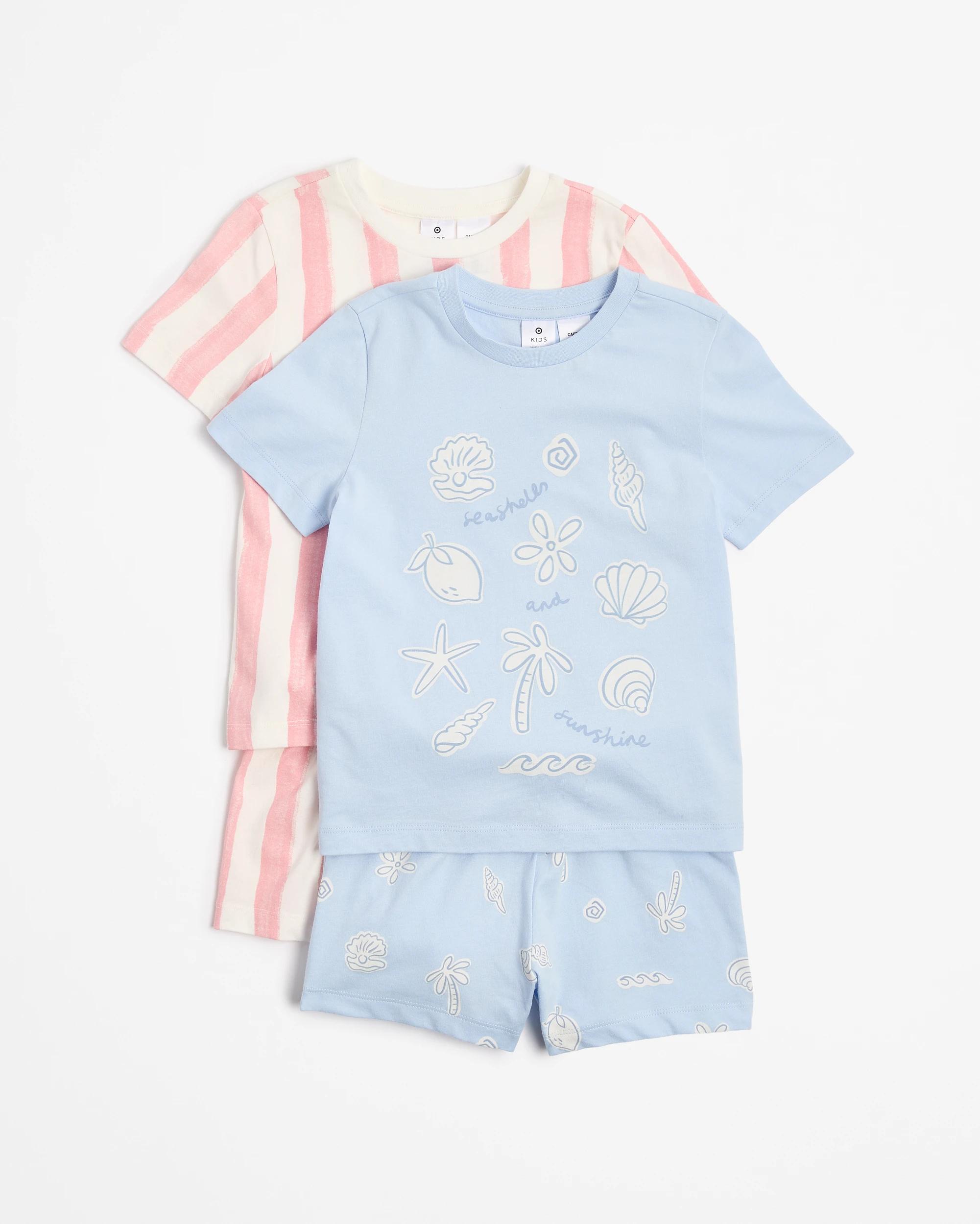 1 Target Kids Australian Cotton 2-pack Younger Girls Pyjama Set – Multi Floral MULTI/BEACH ICONS, 1 of 4