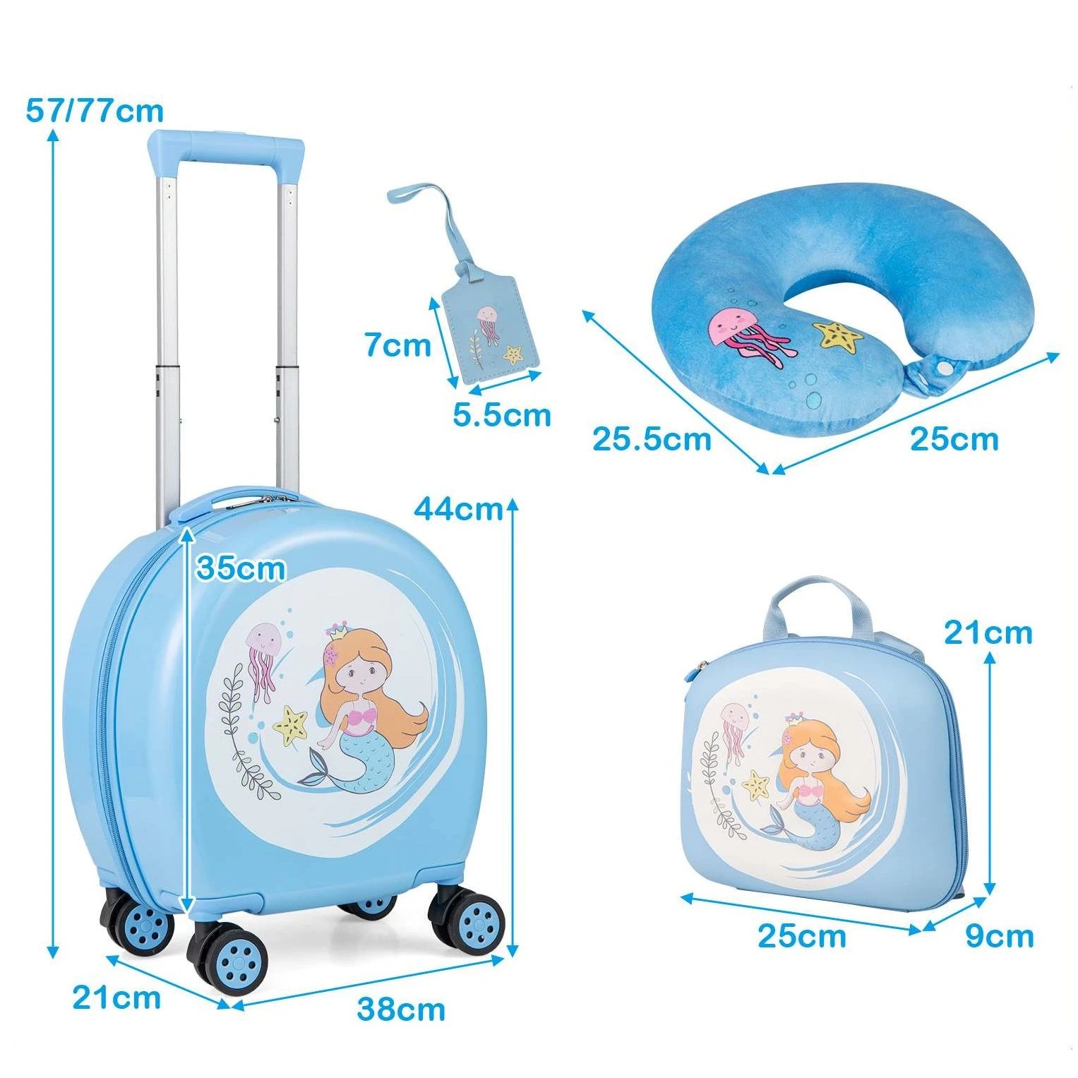 1 Costway 4PCS Luggage Set Rolling Backpack Travel Suitcase - Blue, 1 of 2