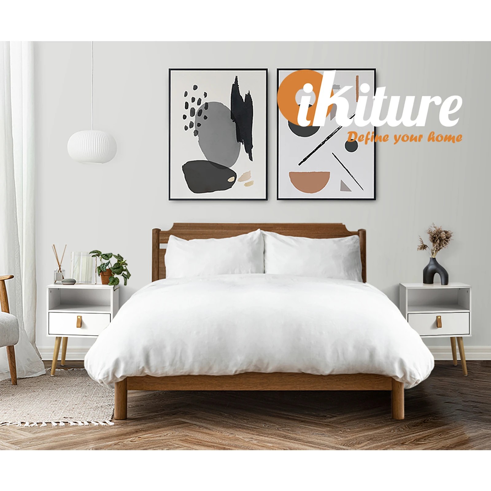 5 Oikiture Bedside Tables Side Table Drawer Cabinet Leather Handle
 - White, 5 of 10