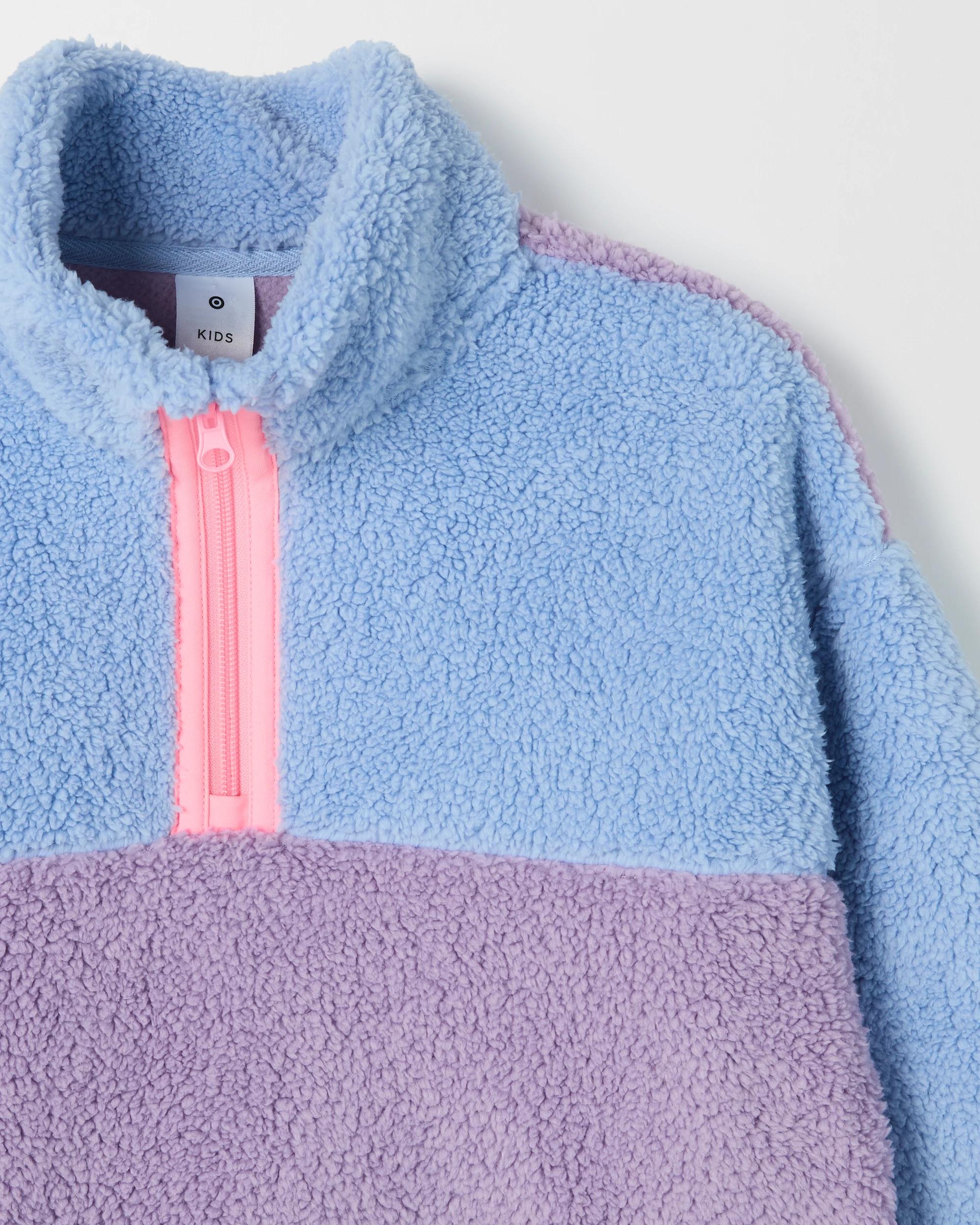 2 Target Kids Quarter Zip Colour Block Teddy Fleece Jumper BLUE, 2 of 2
