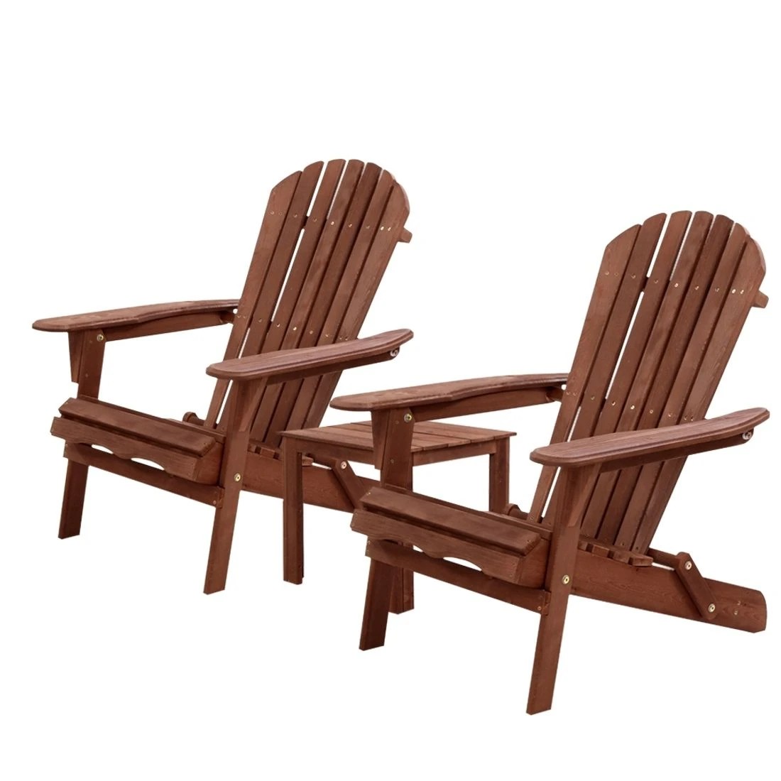 1 Gardeon 3 Piece Adirondack Chair and Table Set Wooden Foldable Folding Outdoor Beach Patio Relaxing Ensemble - Brown, 1 of 5