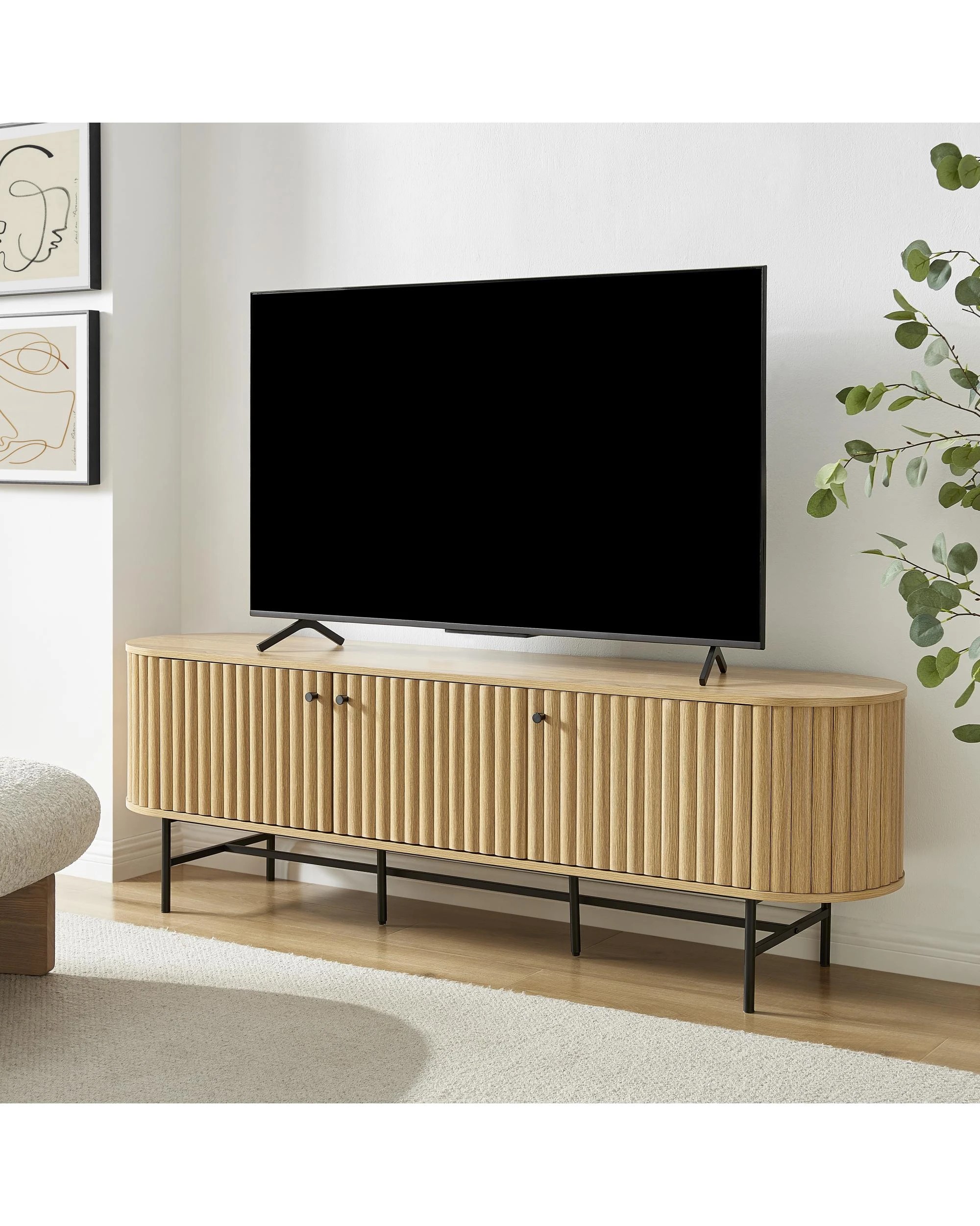 3 Kodu TV Entertainment Unit Lowline 4 Doors 180cm Oak - Natural, 3 of 8