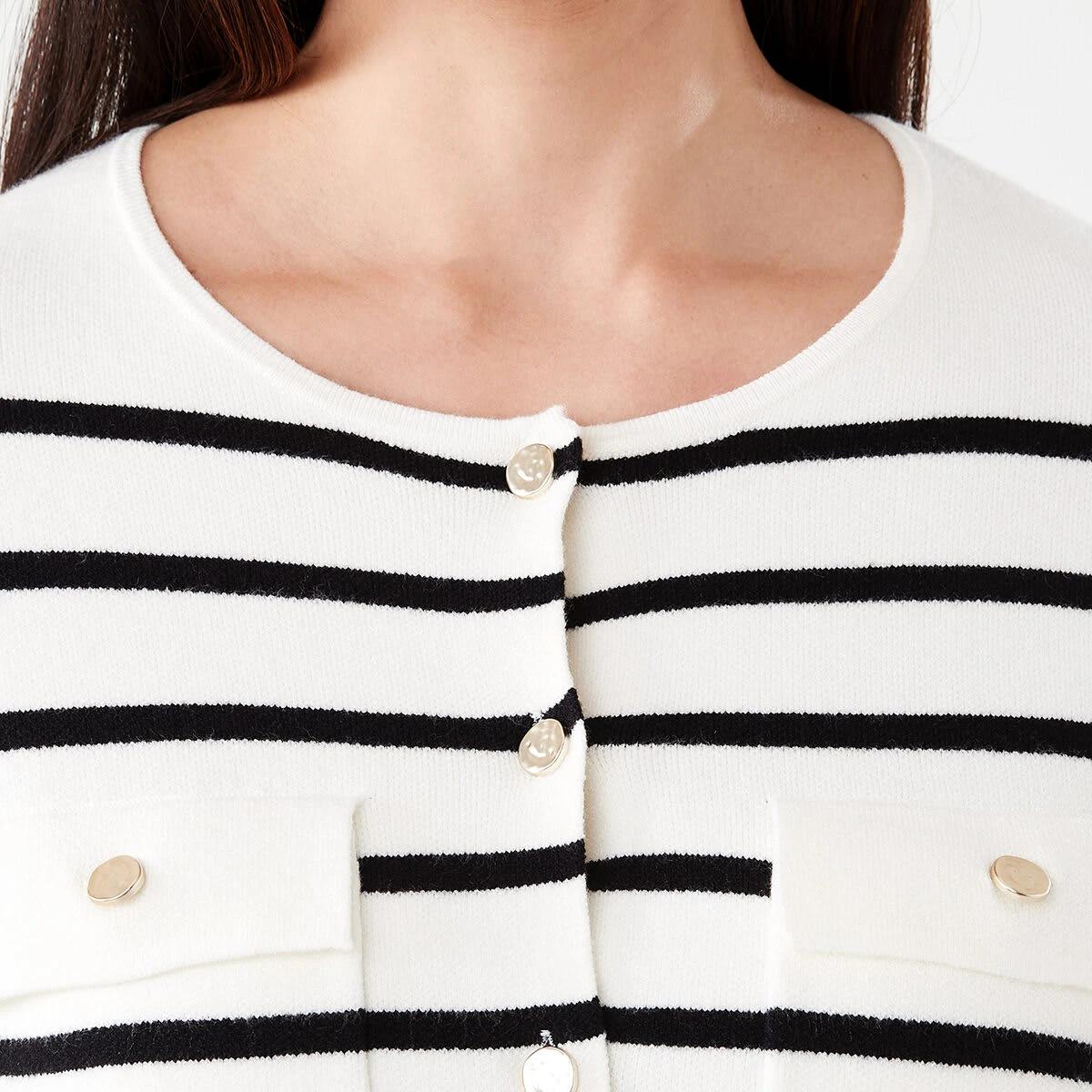 5 Compact Knit Cardigan Ecr Blk St, 5 of 7