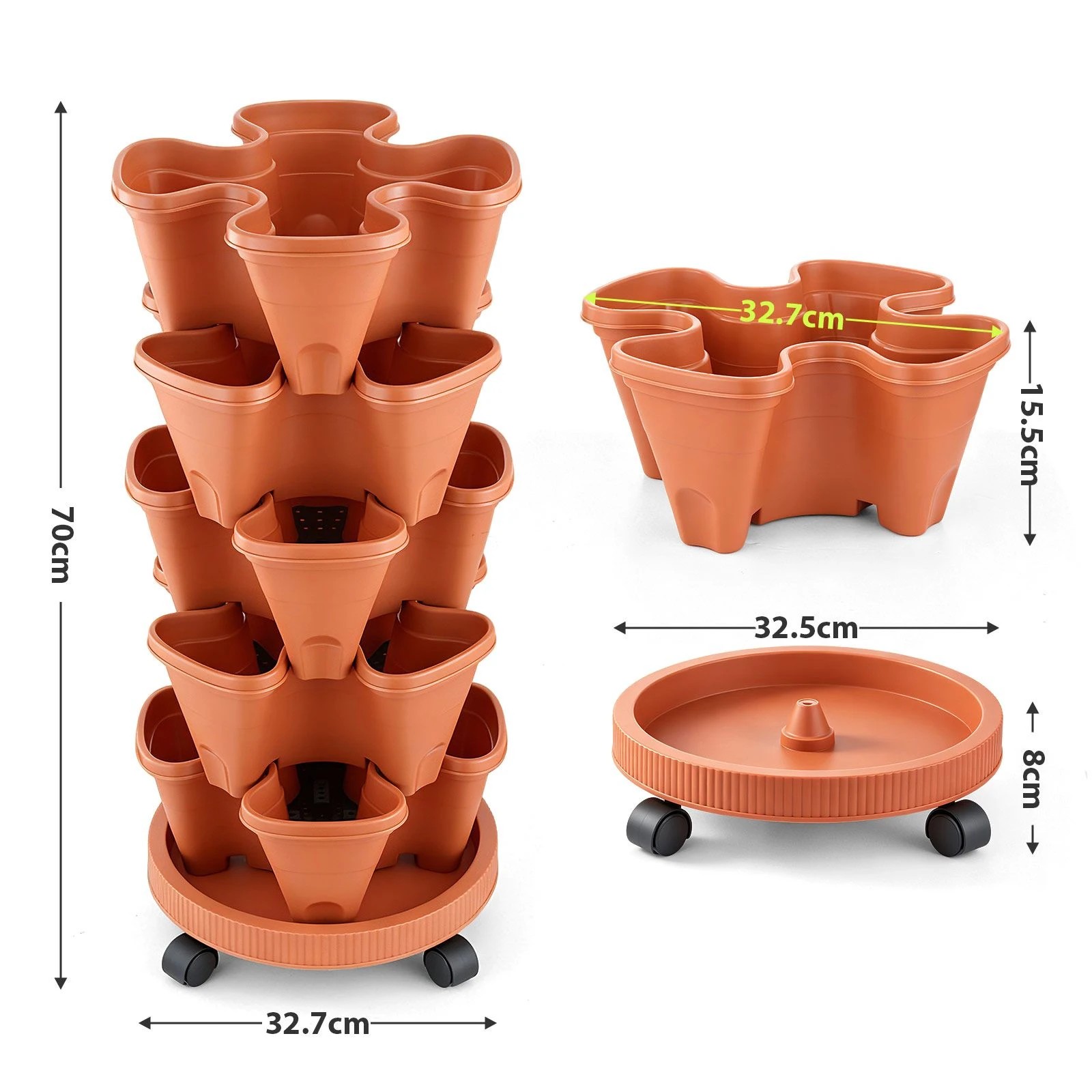 2 Ausway 5 Tier Stackable Vertical Planter Tower with Wheels for Herbs, Strawberries, Flowers and Gardening, 2 of 6
