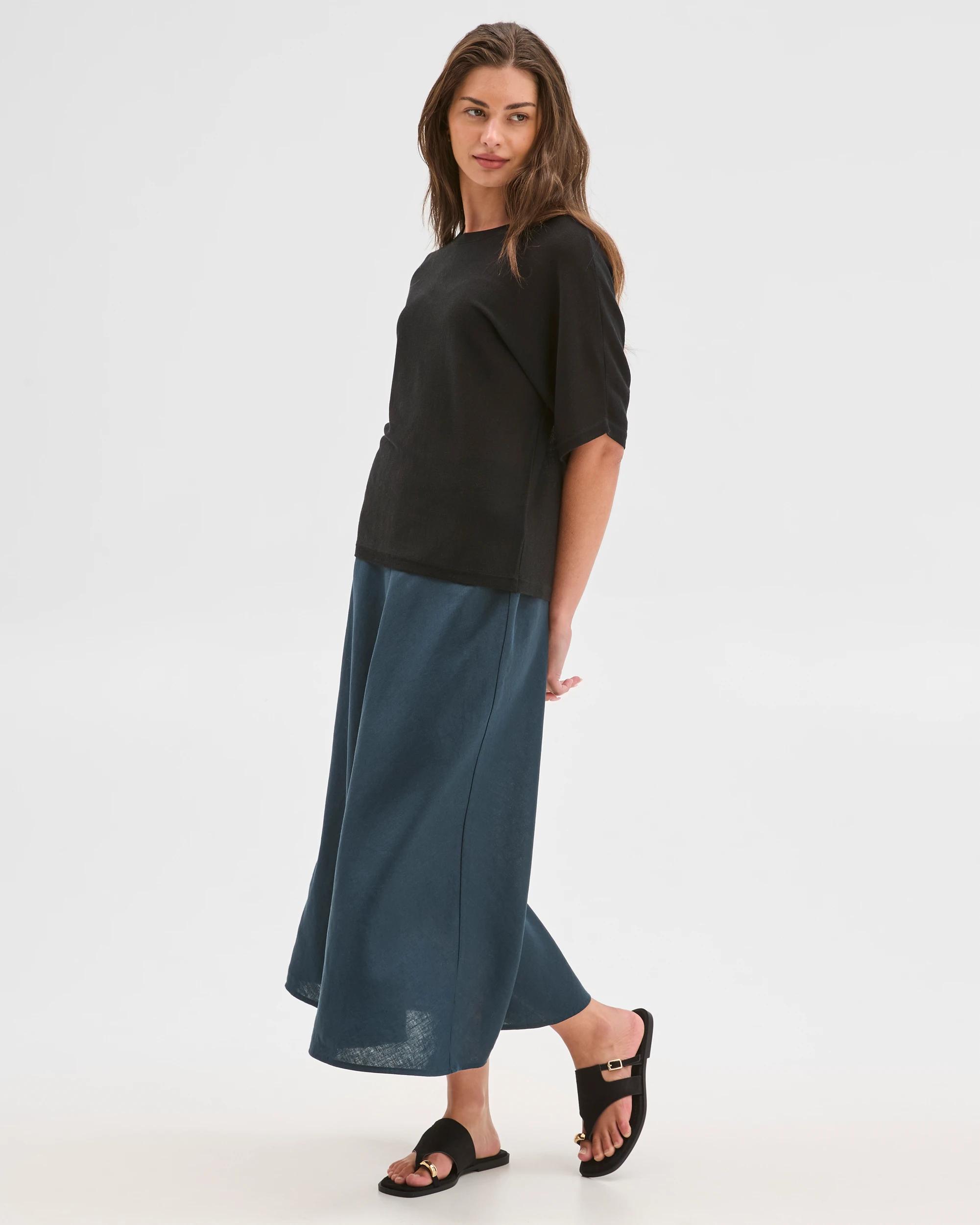 1 Target Petites Petites European Linen Seam Detail Midi Skirt SODALITE, 1 of 6