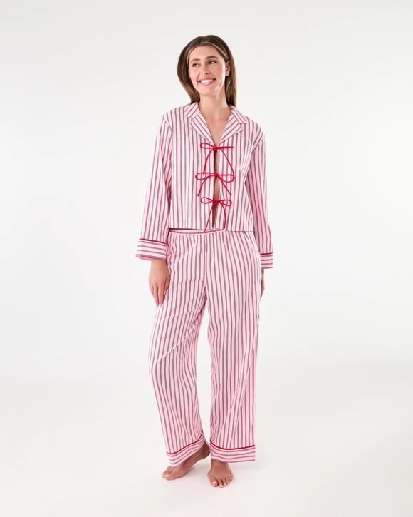 Cotton Long Sleeve Tie Front and Pants Pyjama Set