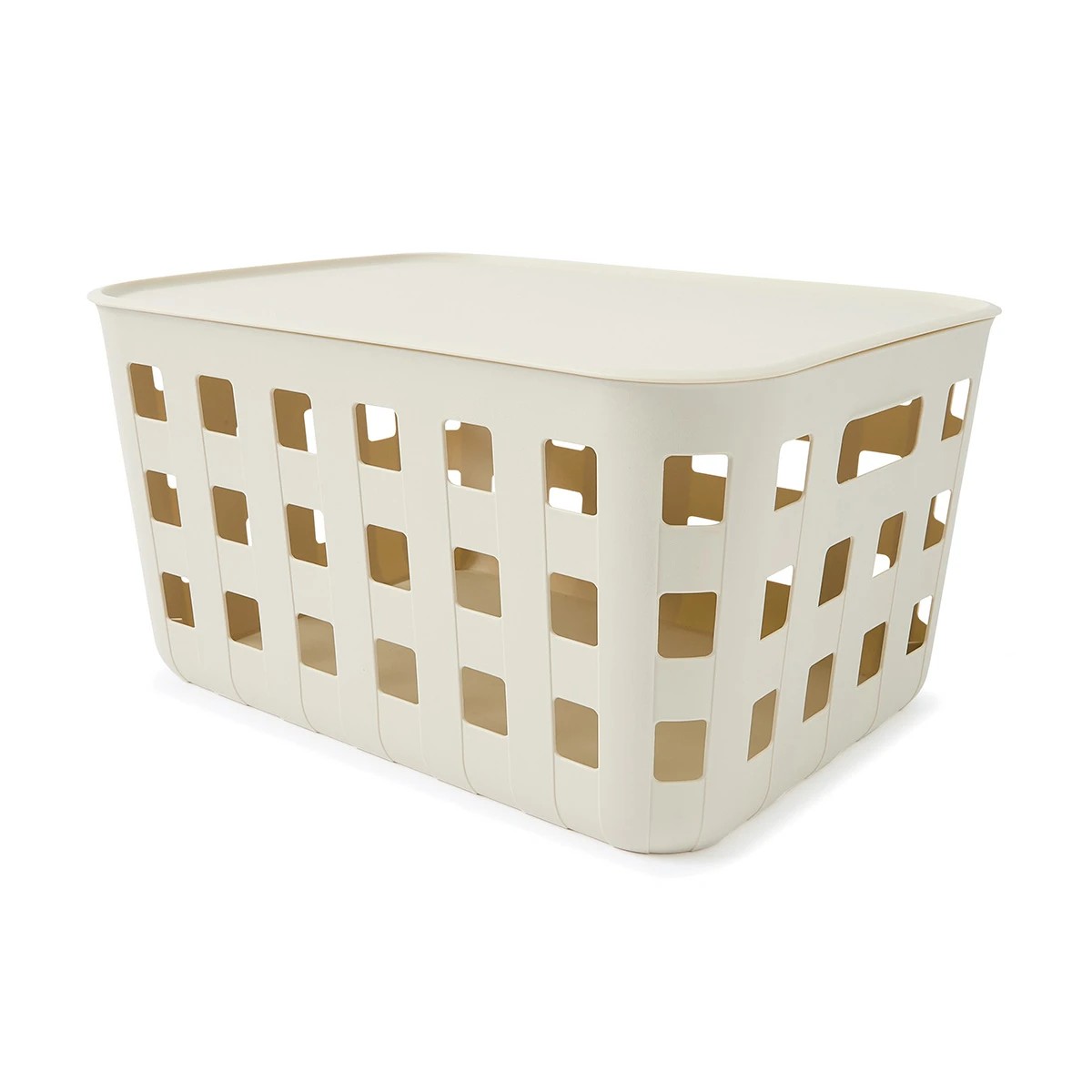 2 28L Rectangle Trellis Basket with Lid - Beige, 2 of 9