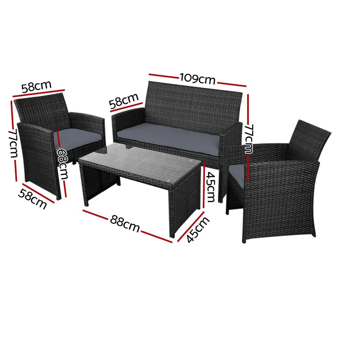 2 Gardeon 4 PCS Outdoor Sofa Set with Storage Cover Rattan Chair Furniture - Black, 2 of 6