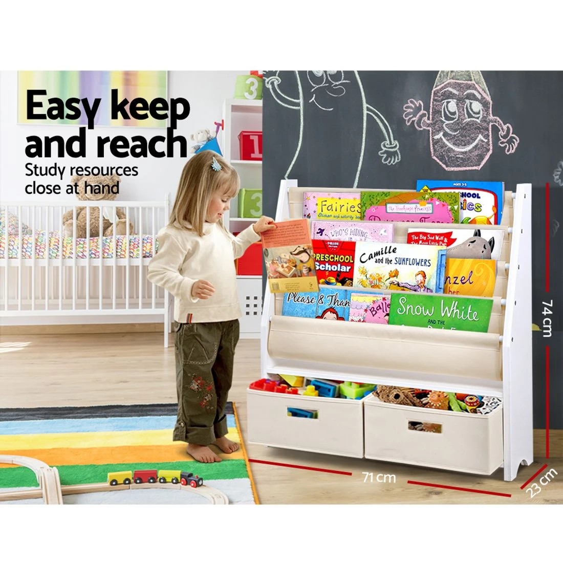 6 Keezi 4 Tiers Kids Bookshelf Magazine Rack Children Bookcase Organiser Drawer - White, 6 of 10