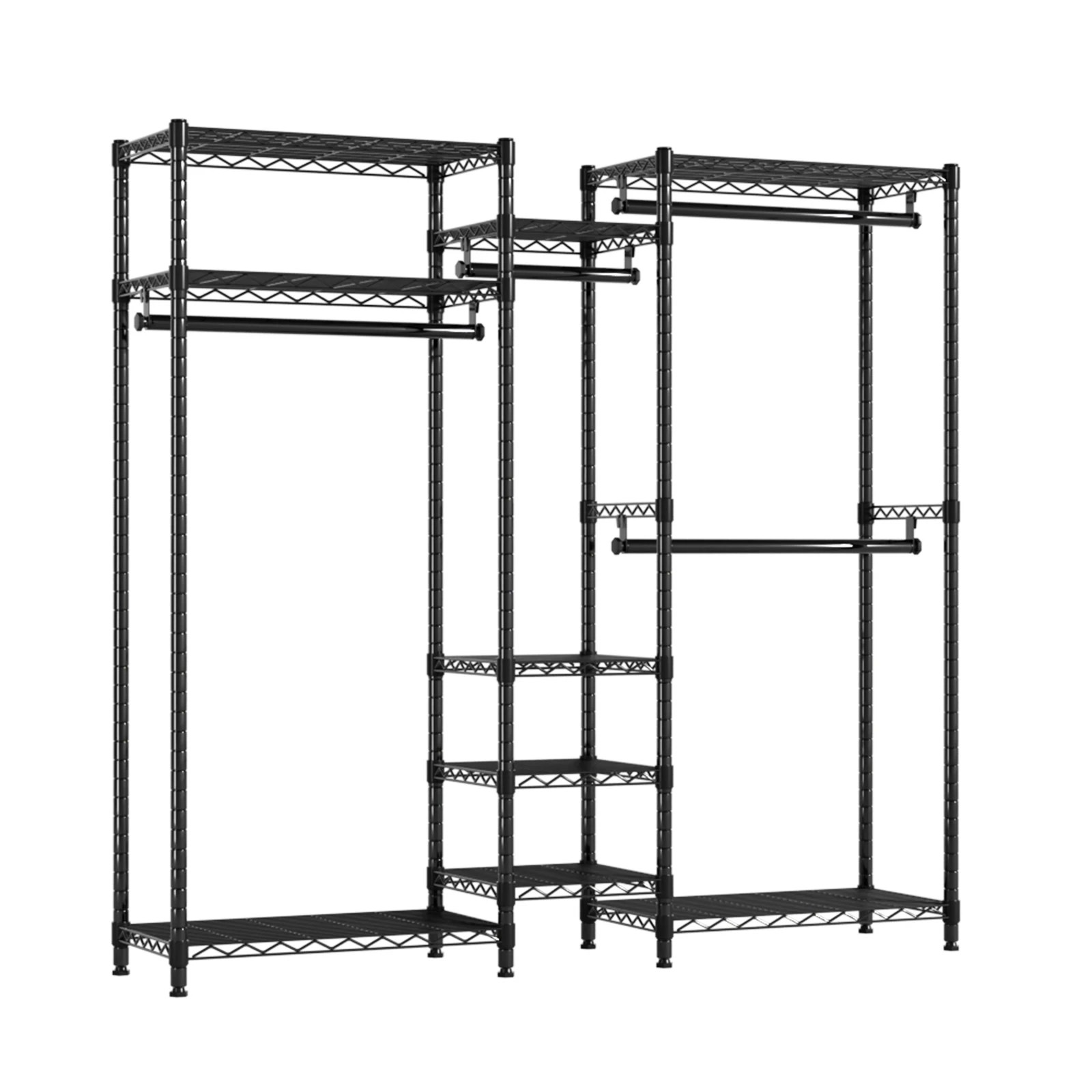 1 Advwin Portable Closet Wardrobe Adjust Closet Racks w/4 Hang Rods & 9 Shelves - Black, 1 of 7
