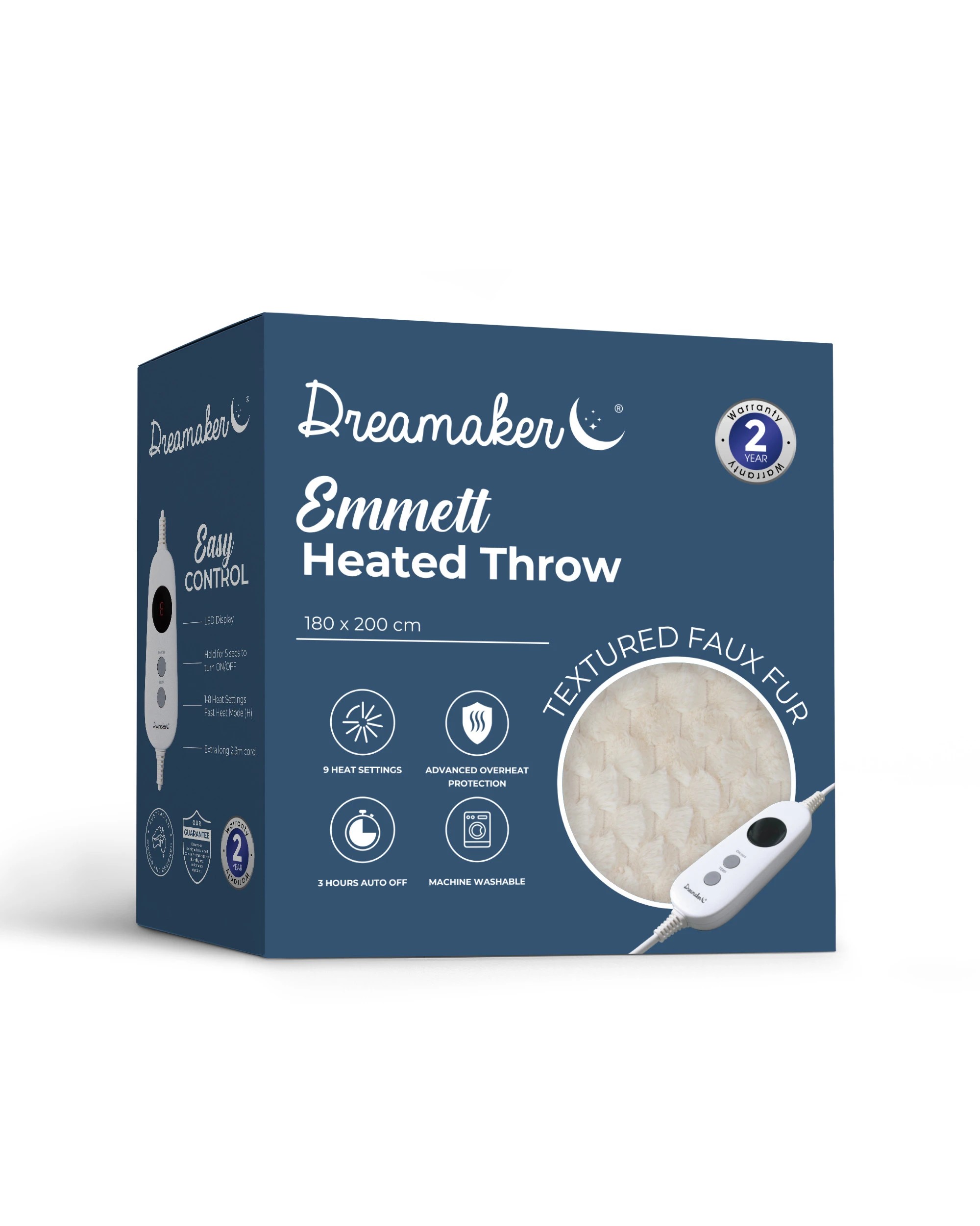 8 Dreamaker Emmett Textured Faux Fur Heated Throw 180x200cm - Cream, 8 of 9