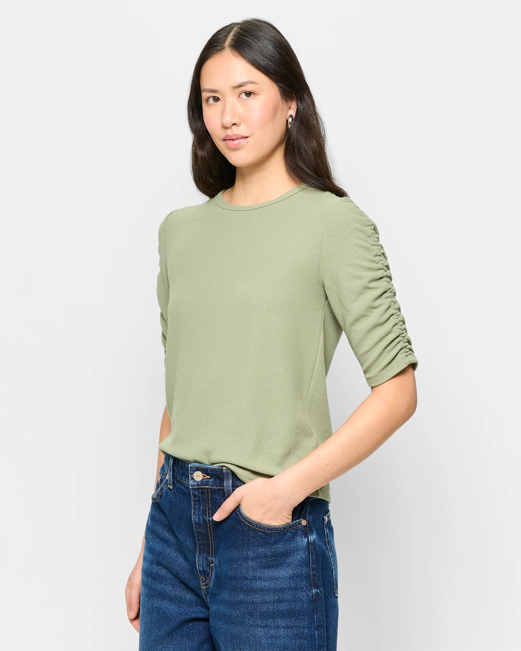 3 Target Ruched Sleeve Textured Top SPRING SAGE, 3 of 5