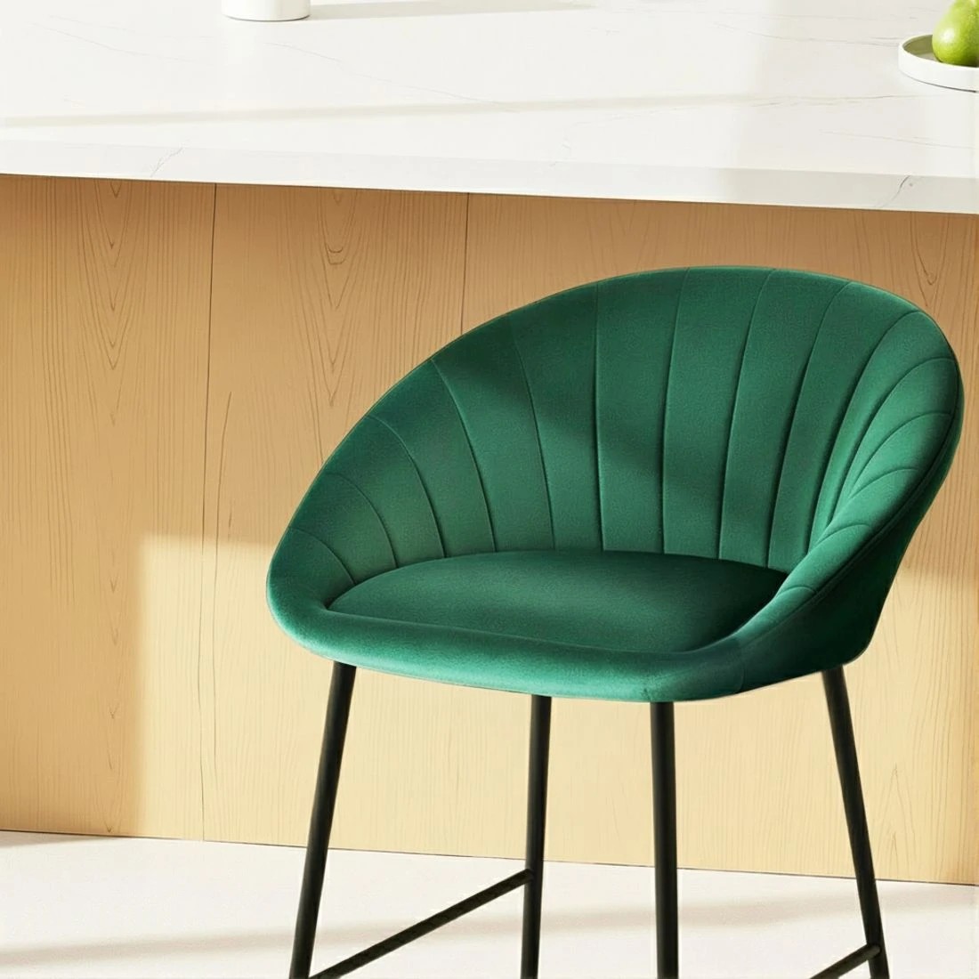 5 Artiss 2x Bar Stools Kitchen Dining Chair Counter Stool Tub Velvet Metal - Green, 5 of 6