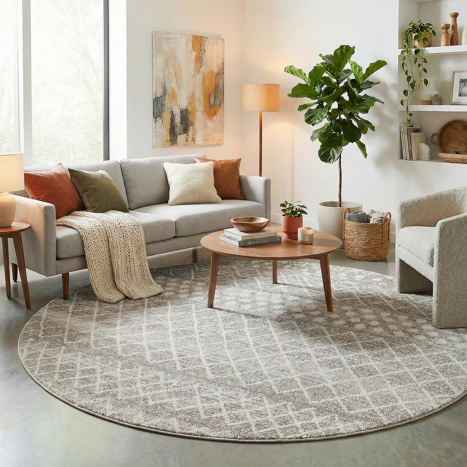 1 Common Ground Rugs Bluebay 454 200x200cm - Medium Round Power Loomed Pet Friendly Rug - Silver, 1 of 6