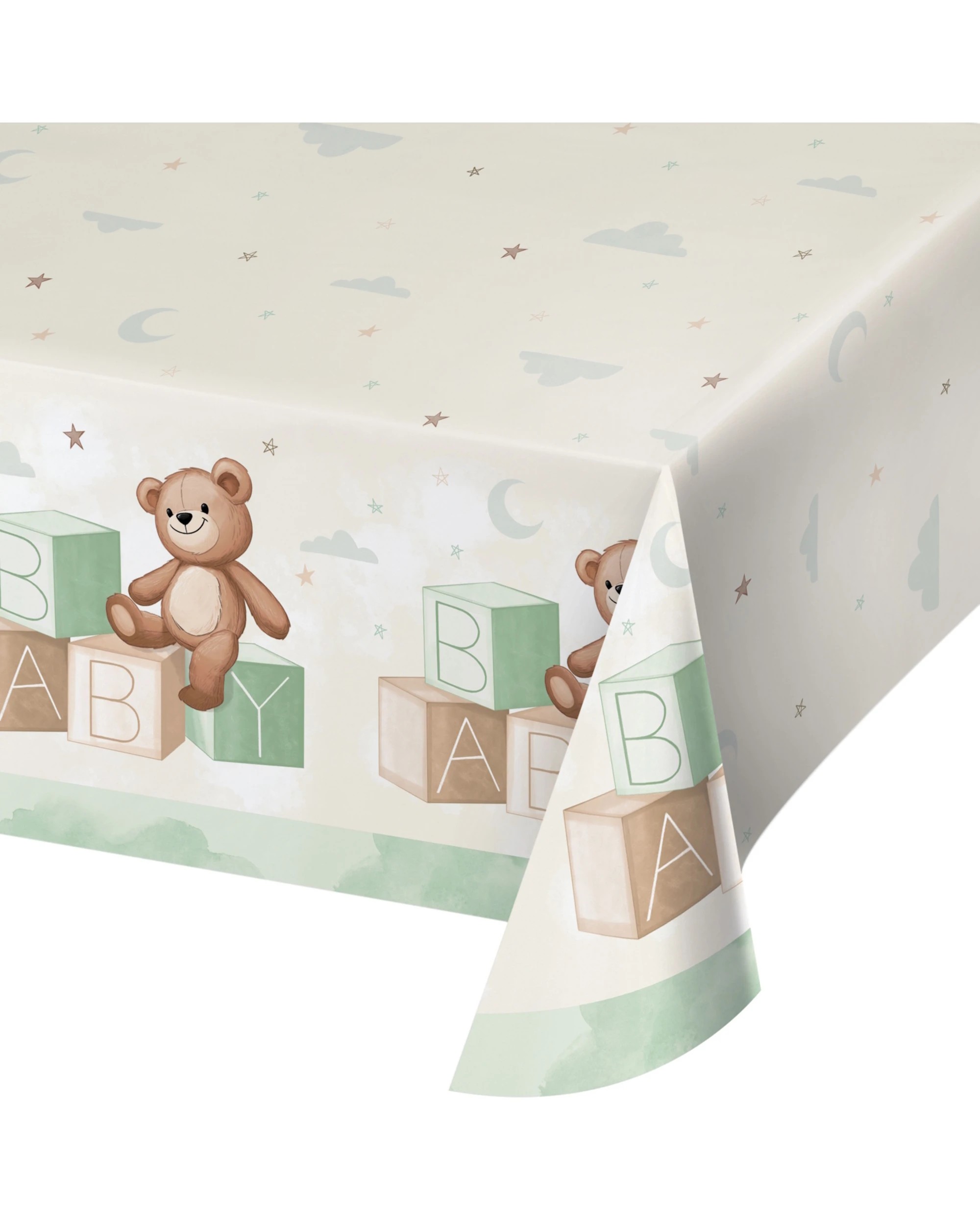 1 Creative Converting Teddy Bear Dreams Baby Shower Paper Tablecloth - Brown, Green, 1 of 1