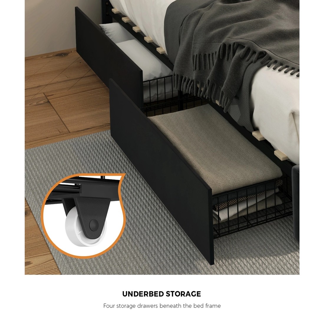 6 Oikiture LED Double Bed Frame With 4 Storage Drawers & Charging Station, 6 of 9