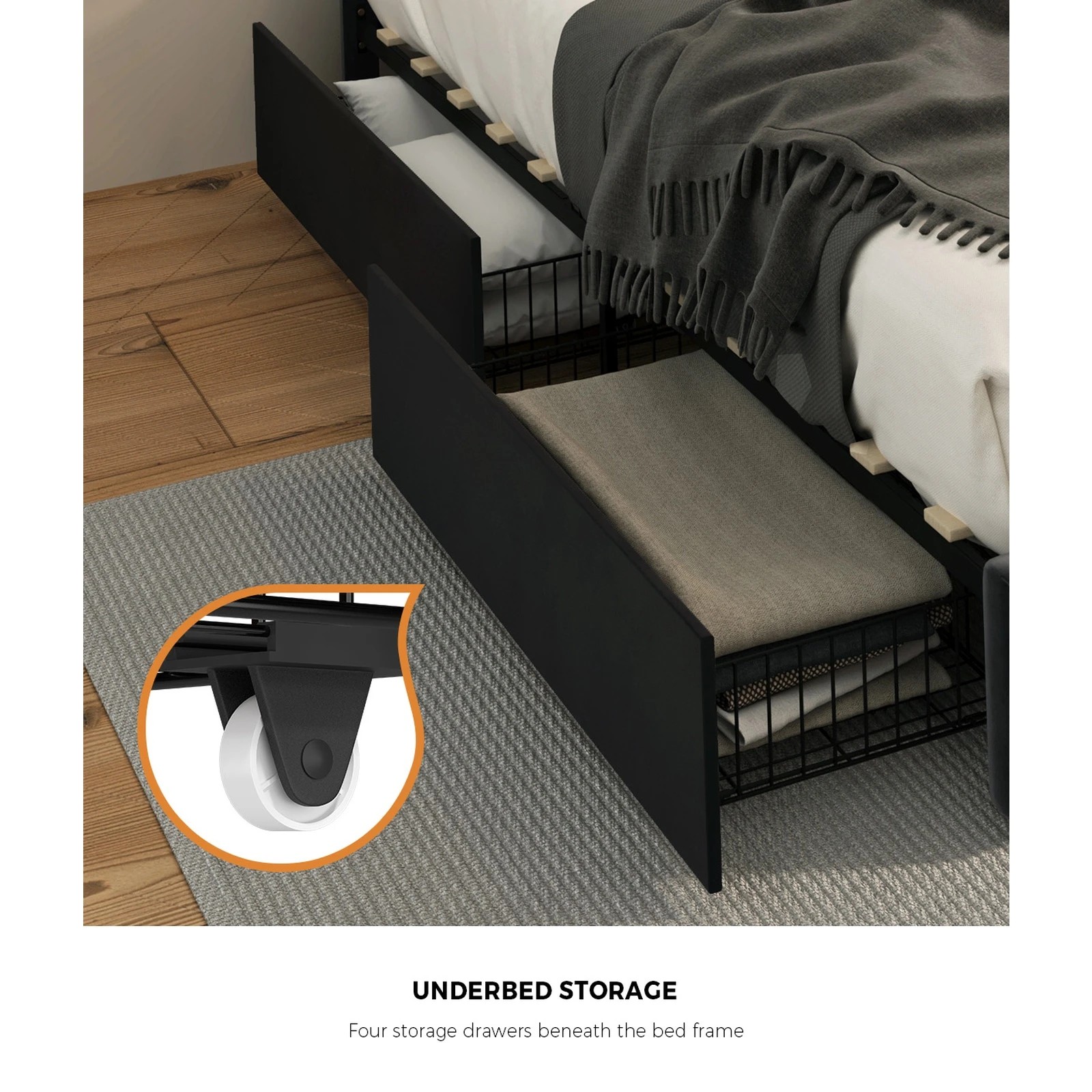 6 Oikiture LED Double Bed Frame With 4 Storage Drawers & Charging Station, 6 of 9