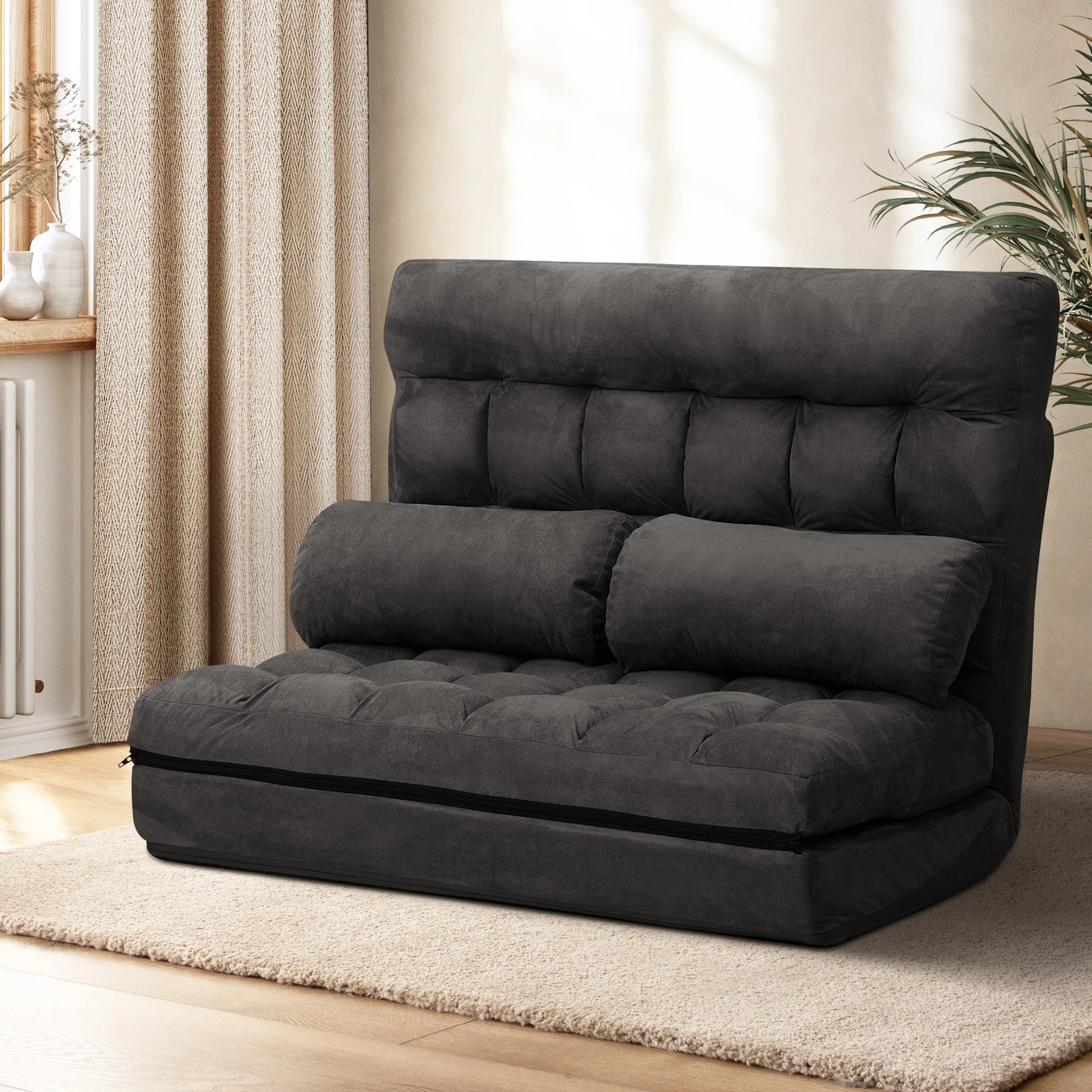 2 Oikiture Lounge Sofa Bed Floor Recliner 2 Seater Chaise Chair Folding
 - Charcoal, 2 of 9