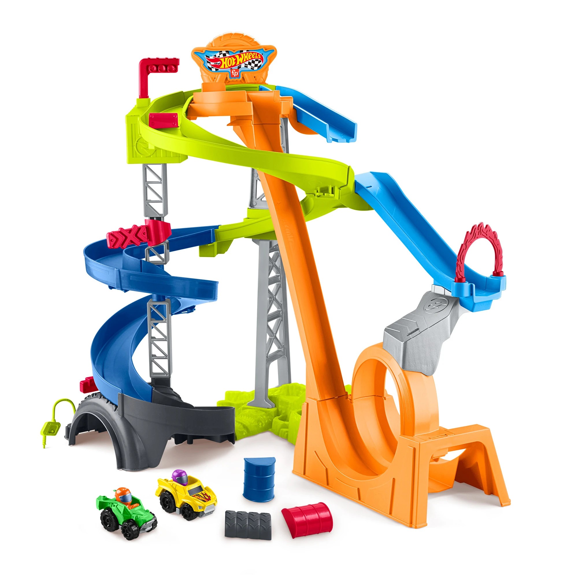 1 Fisher-Price Hot Wheels Little People Spiral Stunt Speedway Toddler Race Track Playset, 1 of 6