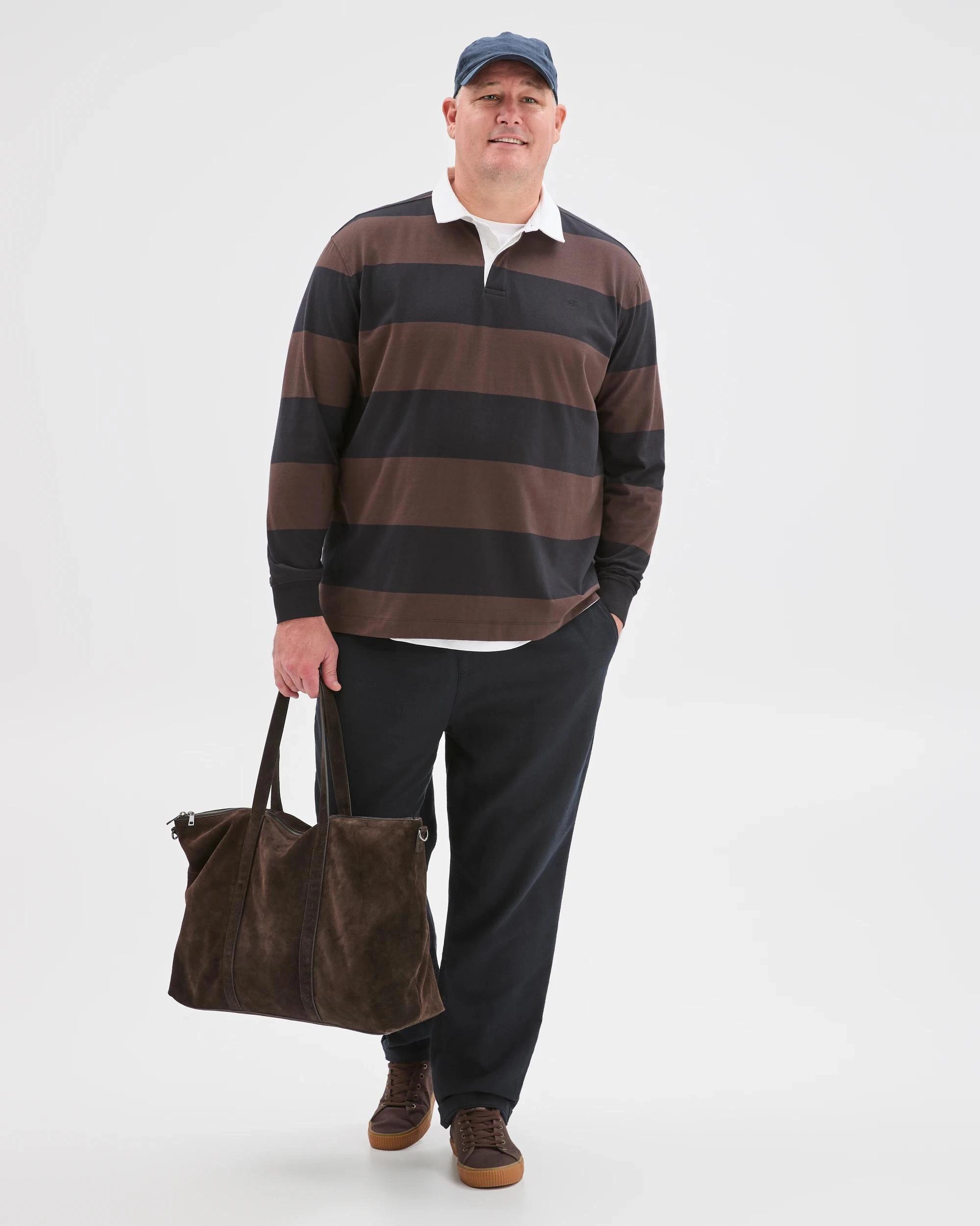 1 Target Man Plus Plus Size Australian Cotton Long Sleeve Rugby Polo Top CHOC BLACK, 1 of 6