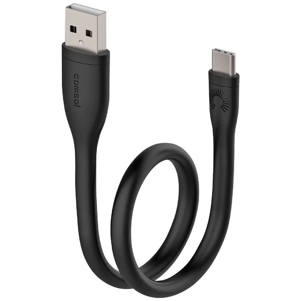 1 Comsol Silicone USB-A to USB-C Cable 25cm Black, 1 of 3