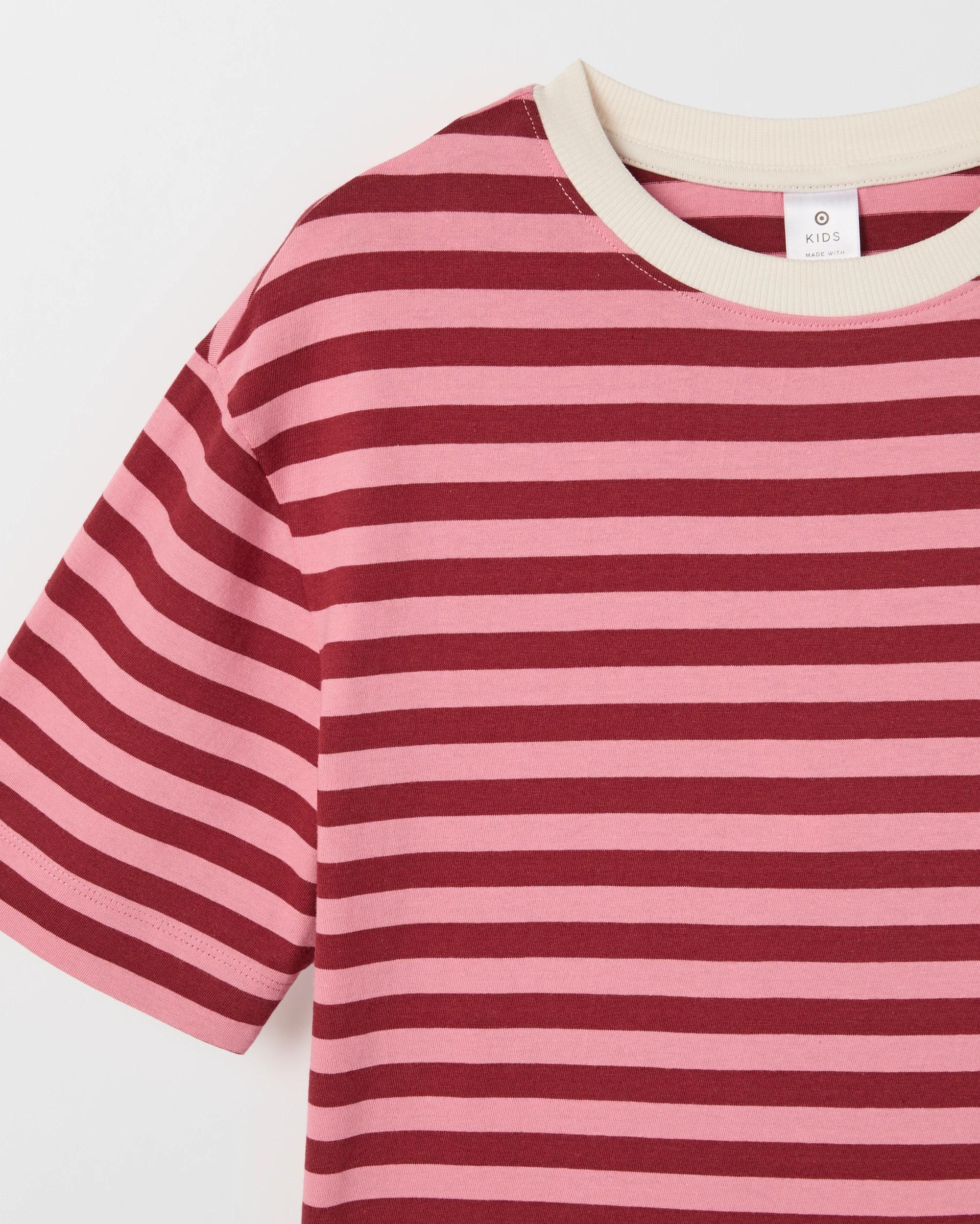 6 Target Kids Australian Cotton Oversized T-Shirt PINK BURGUNDY STRIPE, 6 of 6