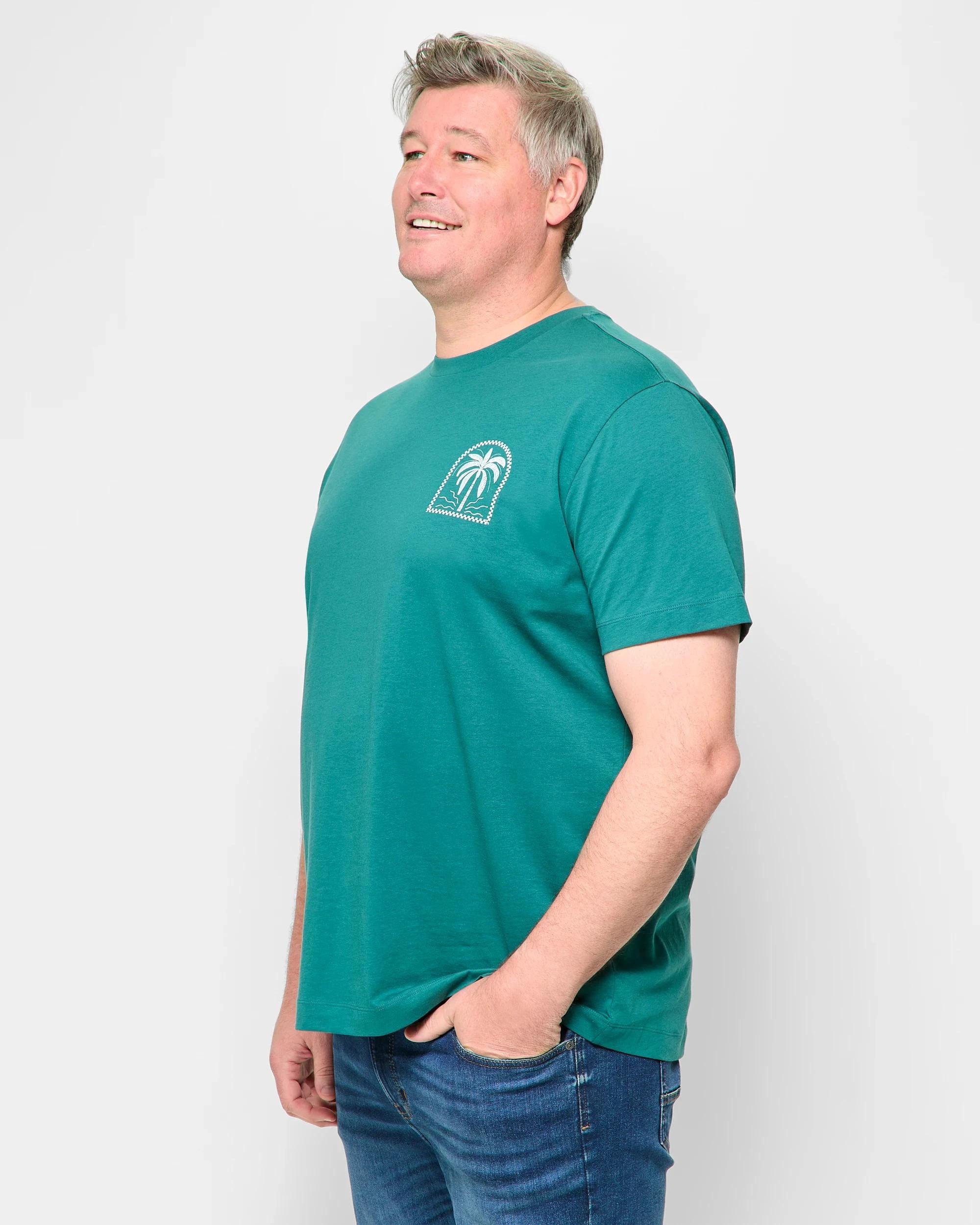 3 Target Man Plus Plus Size Australian Cotton Palm Print T-Shirt TEAL, 3 of 5