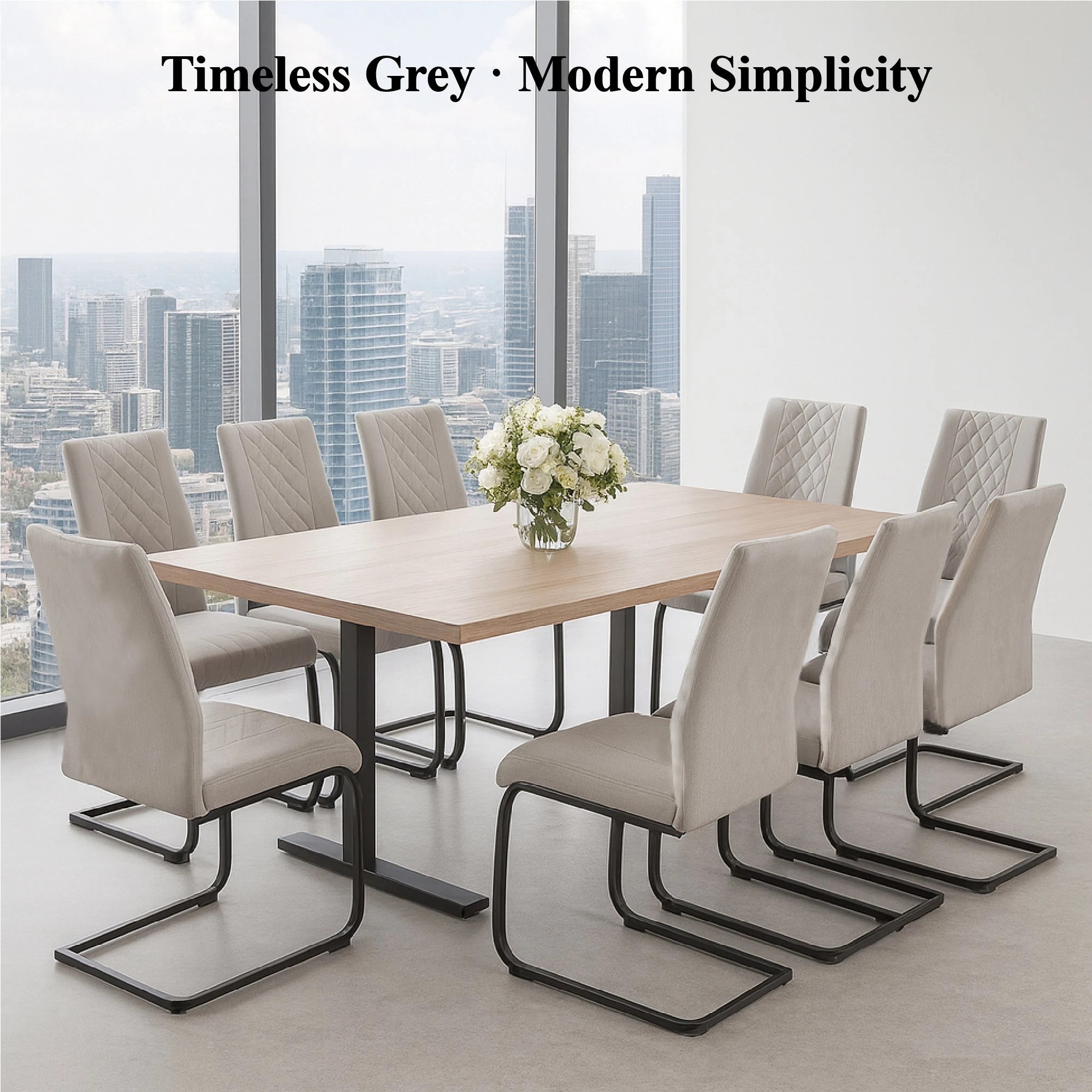 6 Foret Grey Dining Chairs 4pcs Diamond Stitch Design Black Metal Legs Modern, 6 of 10