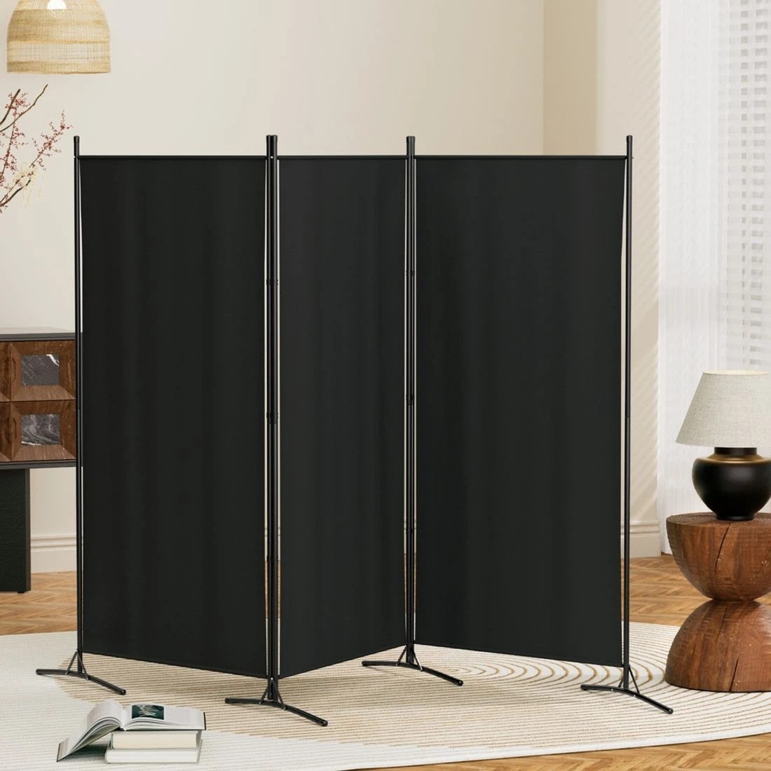 3 Artiss 3 Panel Room Divider Screen 260x180cm Fabric - Black, 3 of 7