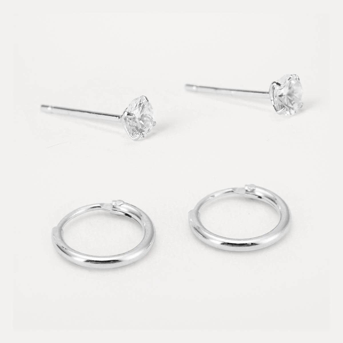 1 2 Pack Sterling Silver Stud and Hoop Earrings Silver, 1 of 5