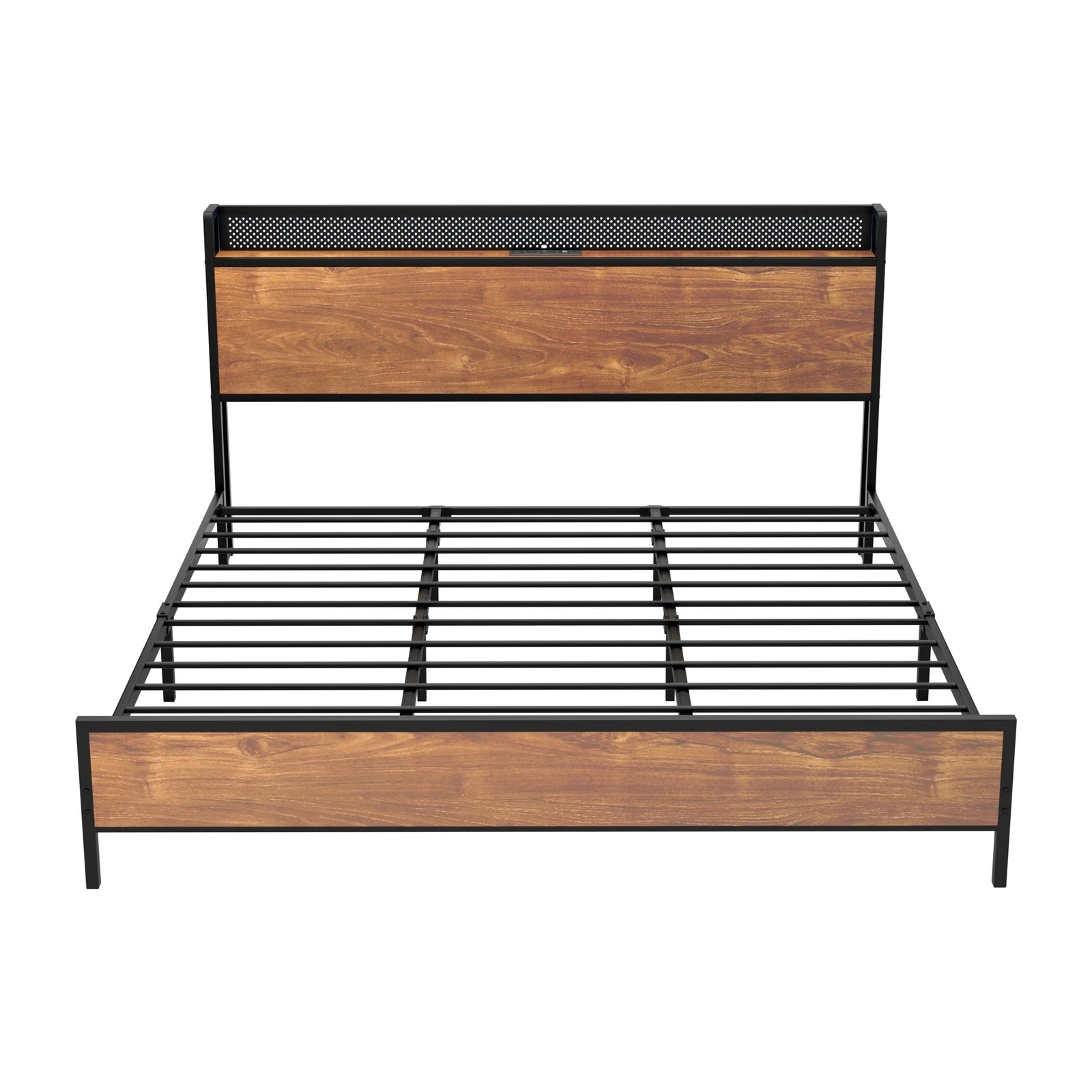 6 Oikiture Metal Bed Frame Queen Size Led Light Usb Charge Storage Headboard
 - Black, 6 of 7